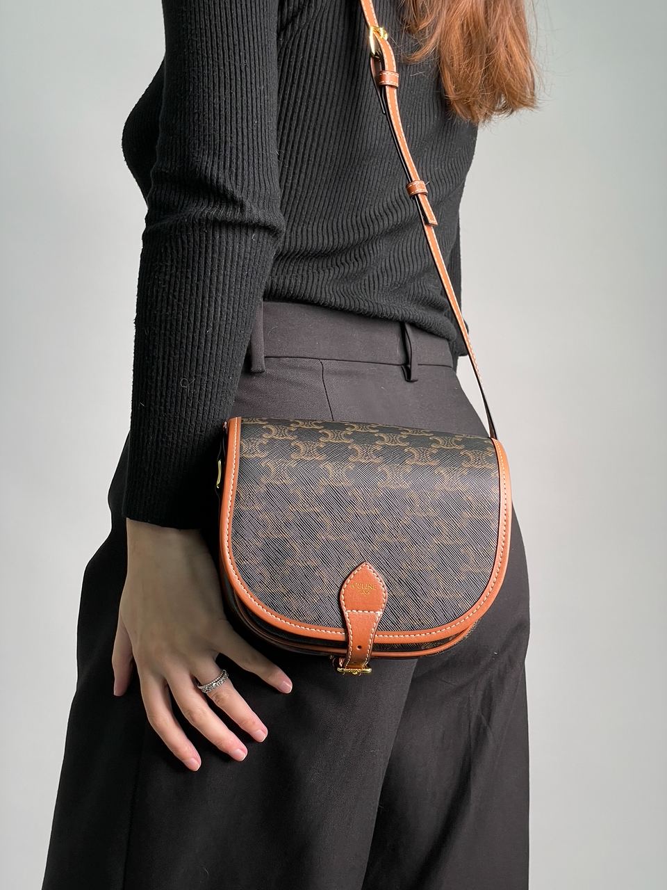 Celine Medium Folco Bag in Triomphe Canvas And Calfskin Tan - 5