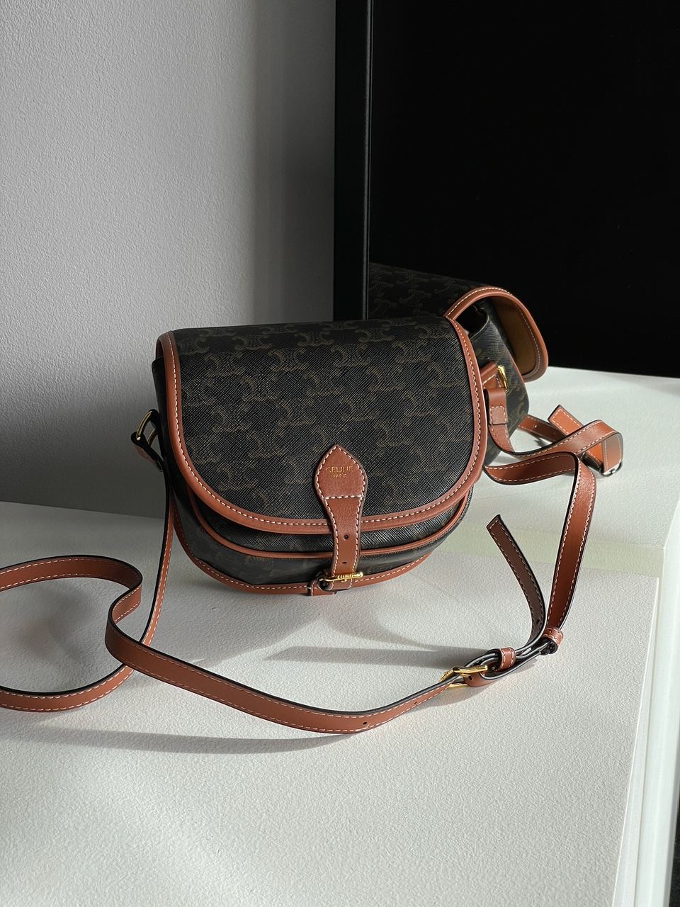 Celine Medium Folco Bag in Triomphe Canvas And Calfskin Tan - 7