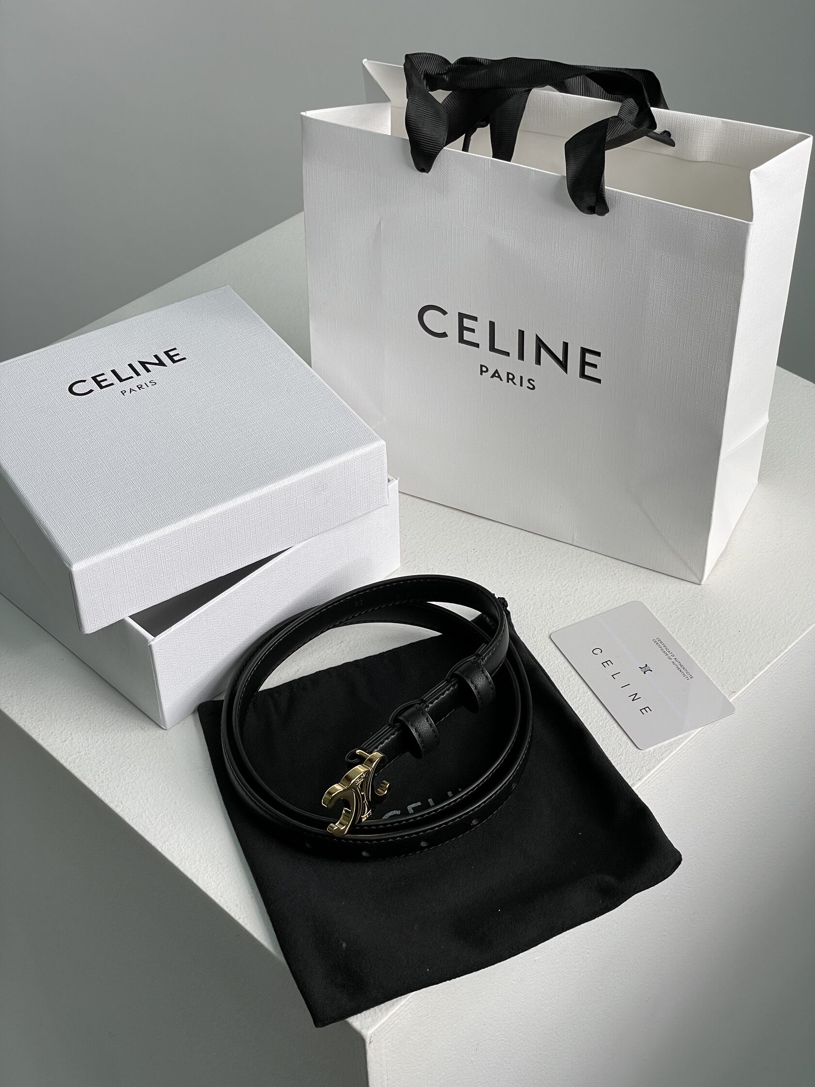 Celine Medium Triomphe Belt In Taurillon Leather Black - 2