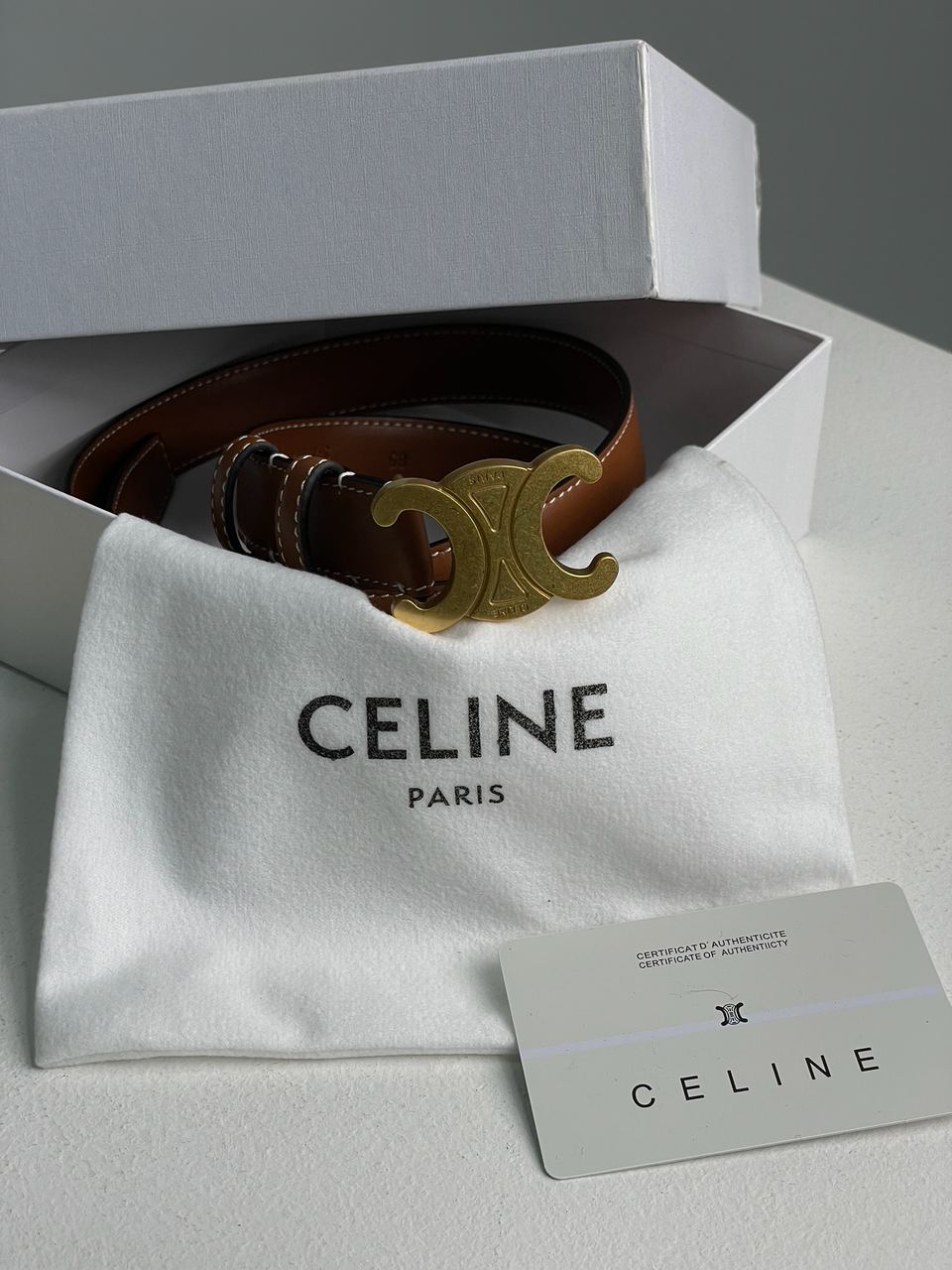 Celine Medium Triomphe Belt In Taurillon Leather Brown - 4