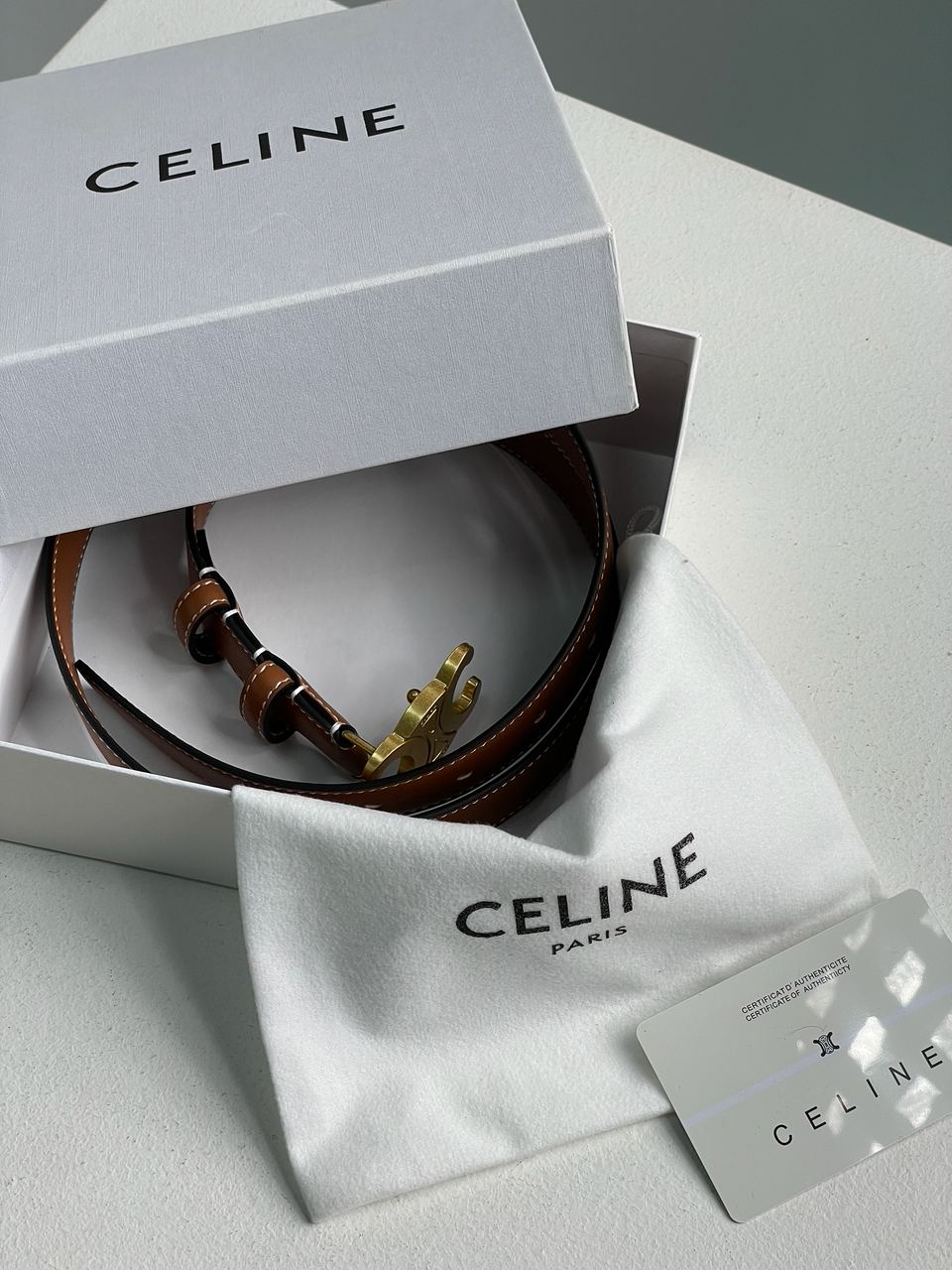 Celine Medium Triomphe Belt In Taurillon Leather Brown - 7