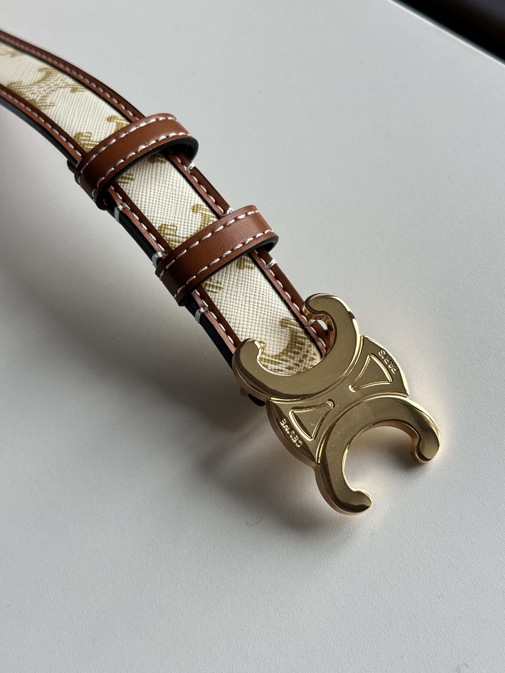 Celine Medium Triomphe Belt In Triomphe Canvas And Calfskin White - 6