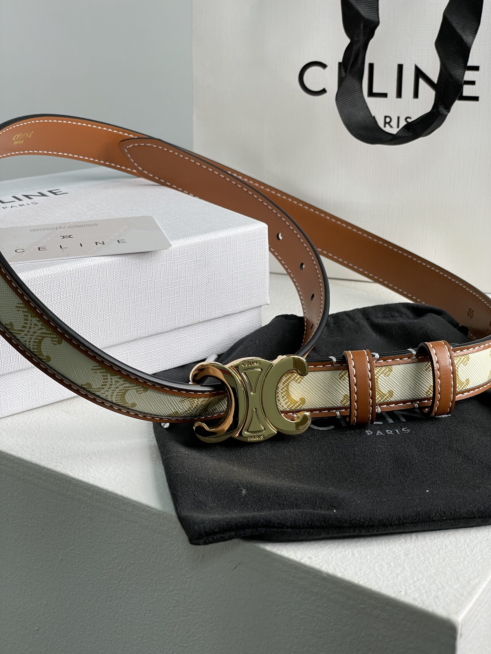 Celine Medium Triomphe Belt In Triomphe Canvas And Calfskin White - 7