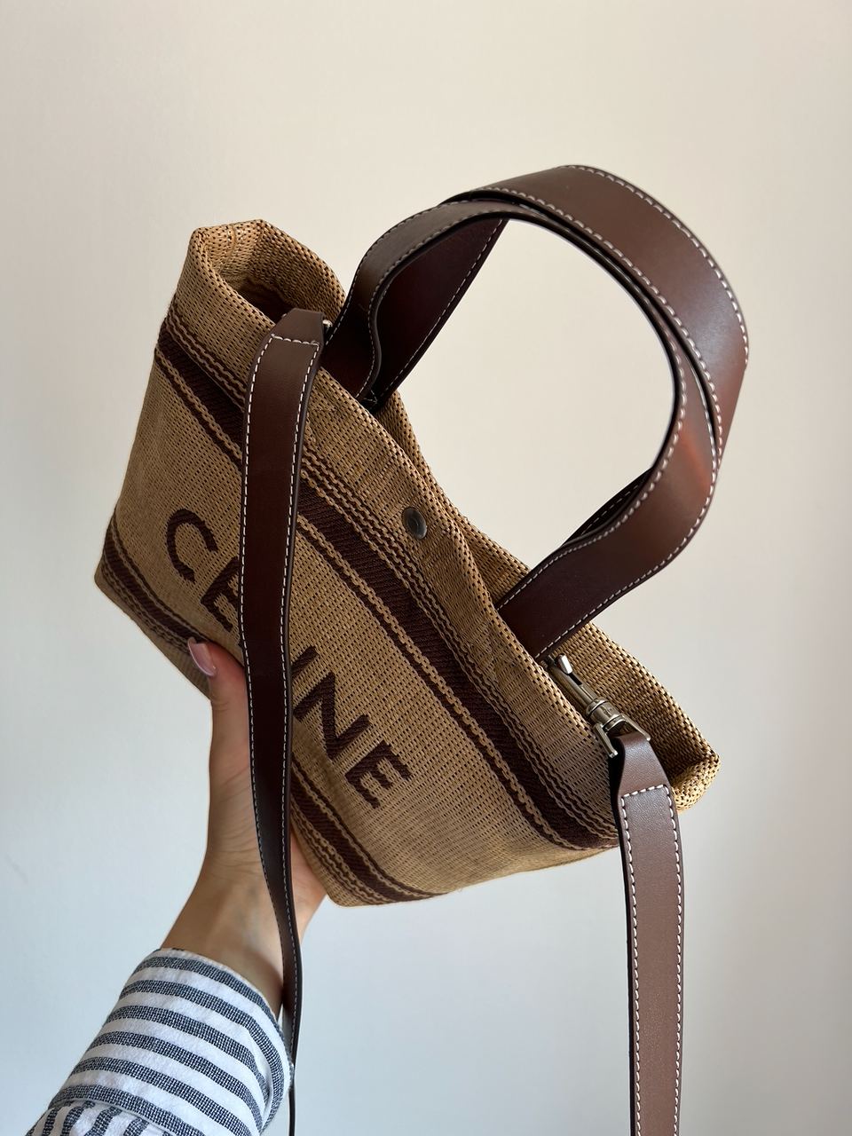 Celine Mini Cabas In Textile With Raffia Effect And Calfskin - 3