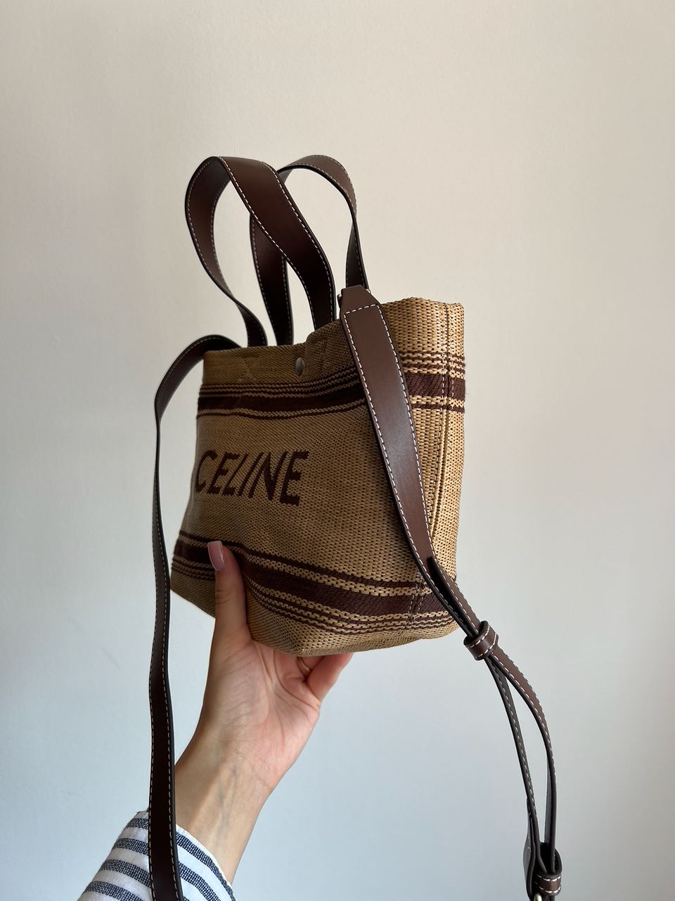 Celine Mini Cabas In Textile With Raffia Effect And Calfskin - 4