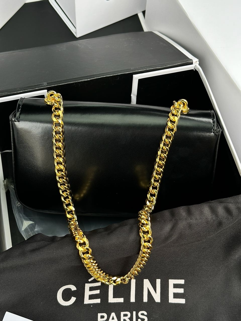 Celine Shoulder Bag Claude In Shiny Calfskin Black - 12