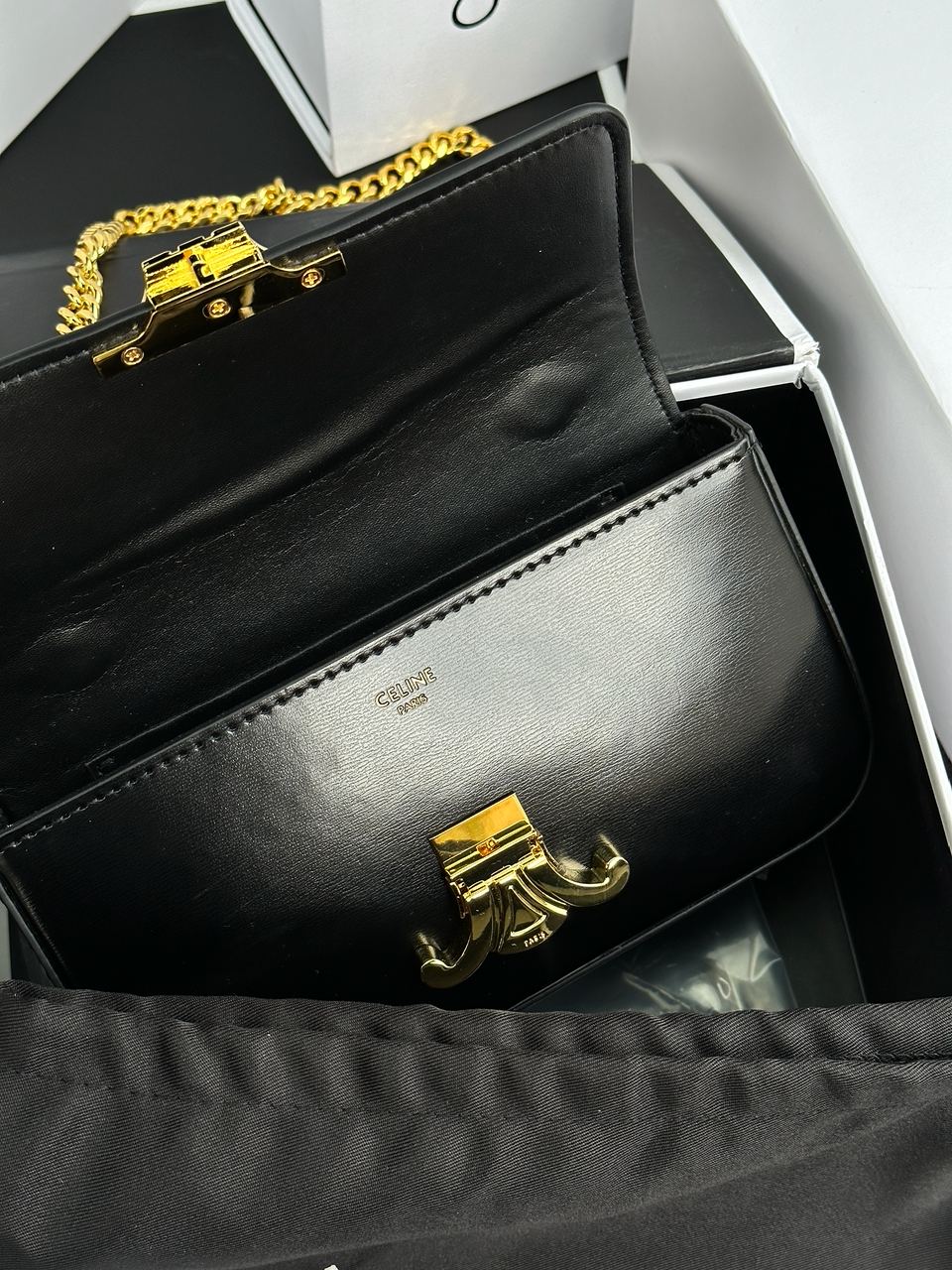 Celine Shoulder Bag Claude In Shiny Calfskin Black - 21