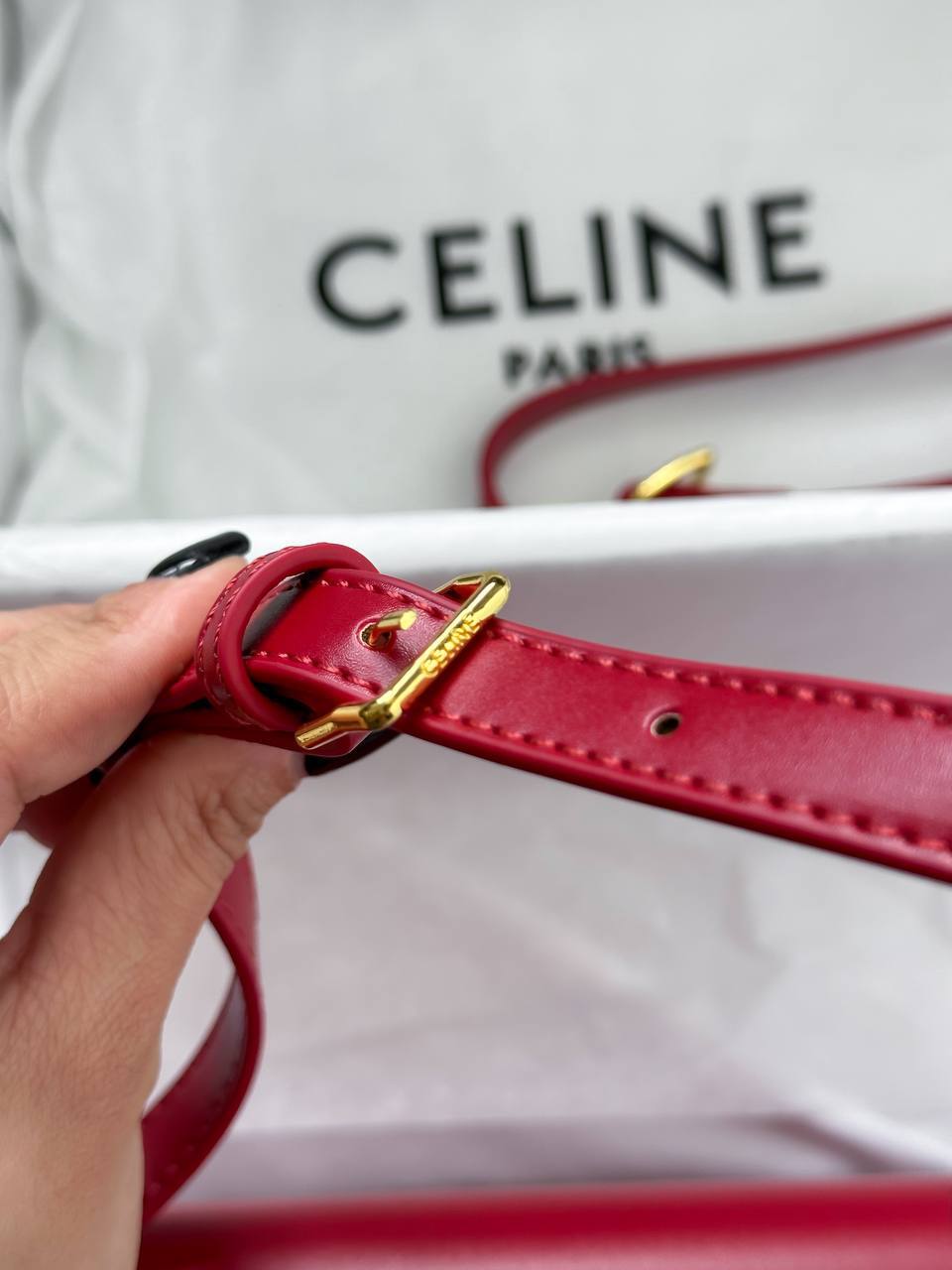Celine Shoulder Bag Claude In Shiny Calfskin Red - 6