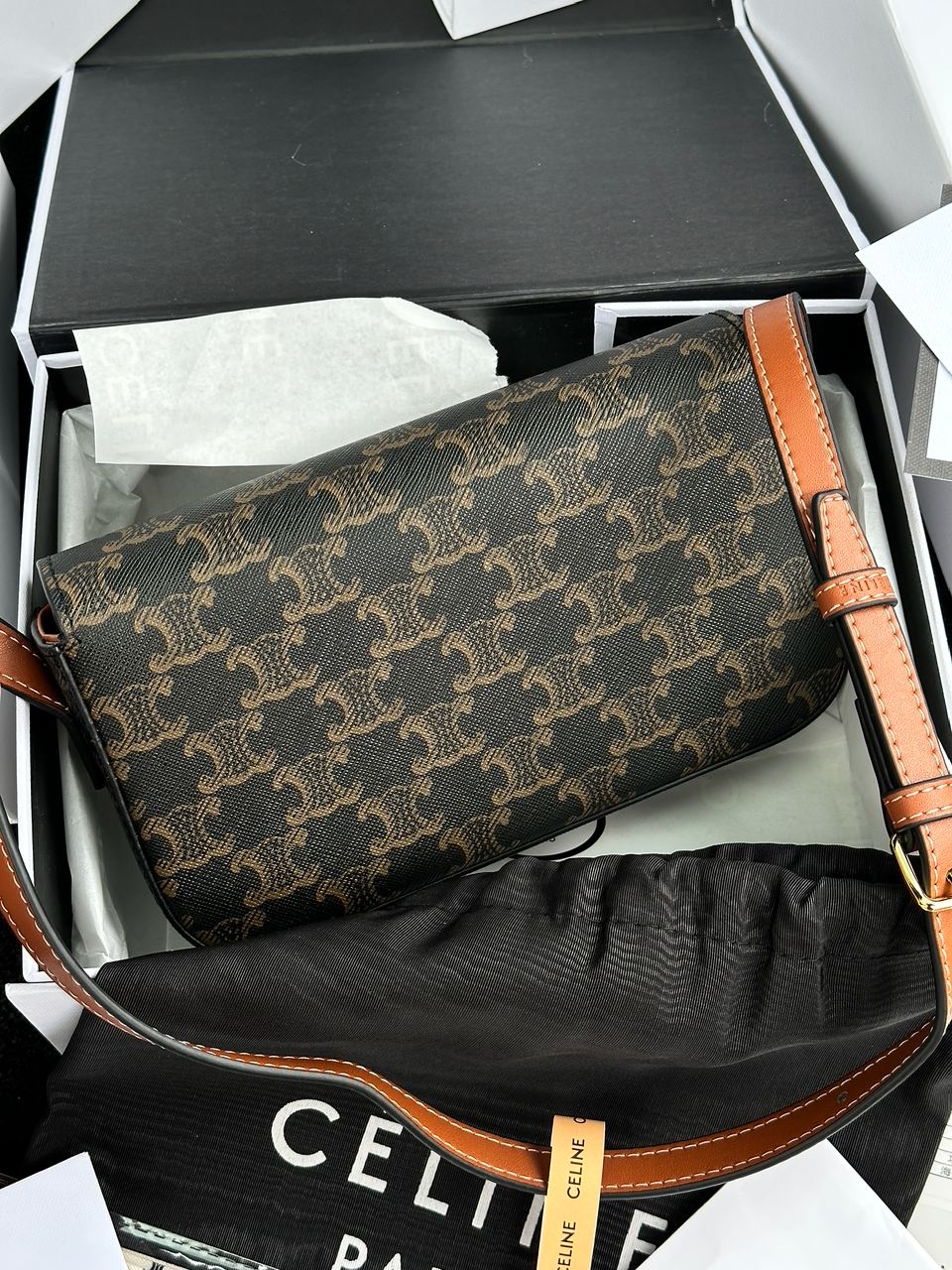 Celine Shoulder Bag Claude In Triomphe Canvas And Calfskin Tan - 19