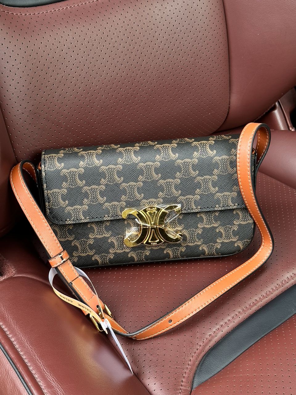 Celine Shoulder Bag Claude In Triomphe Canvas And Calfskin Tan - 9