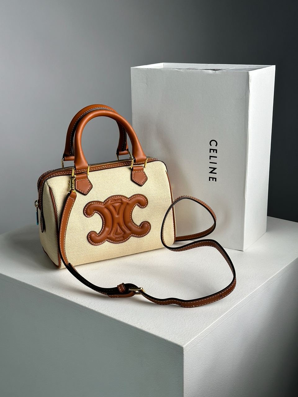 Celine Small Boston Cuir Triomphe in Textile and Calfskin - 3