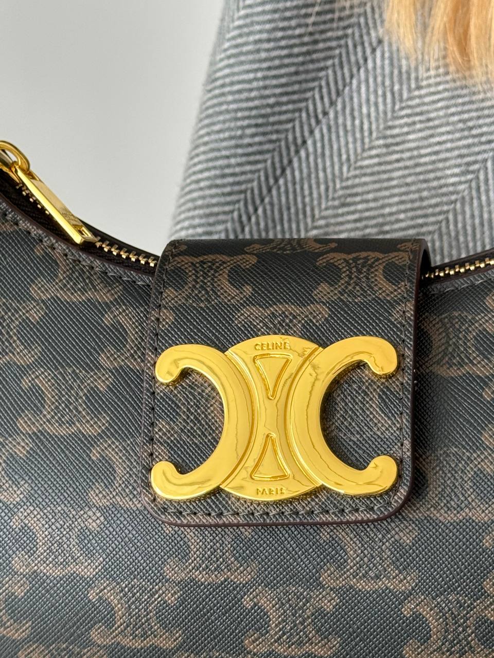 Celine Small Triomphe Besace Bag in Triomphe Canvas and Calfskin - 5