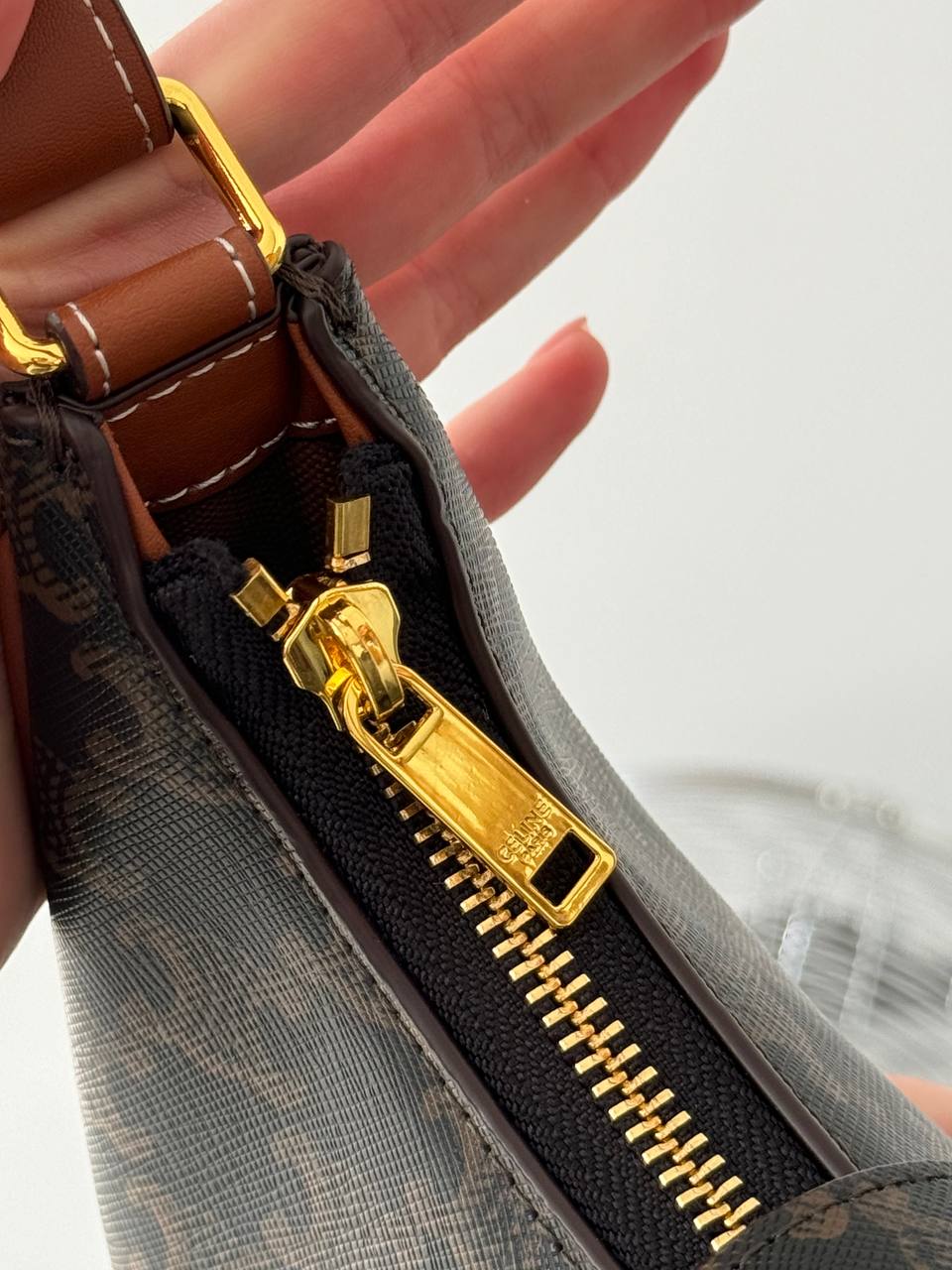 Celine Small Triomphe Besace Bag in Triomphe Canvas and Calfskin - 6