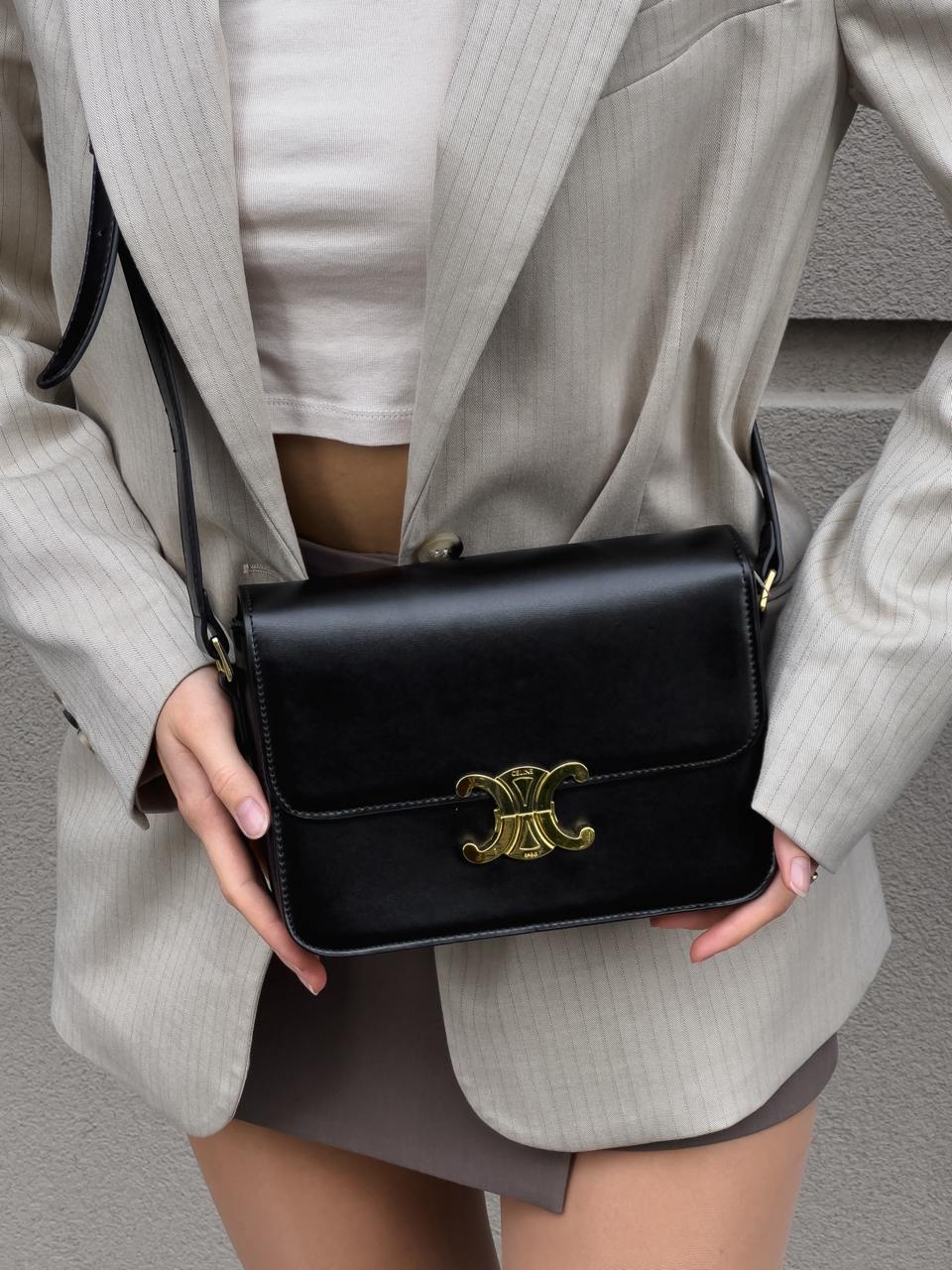 Celine Teen Triomphe Bag Black in Shiny Calfskin - 10