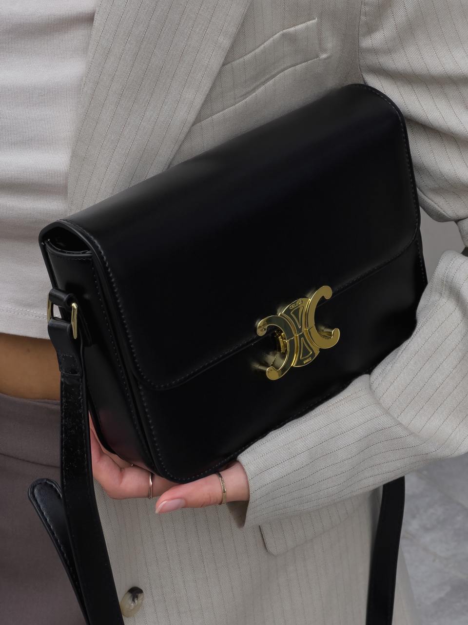 Celine Teen Triomphe Bag Black in Shiny Calfskin - 9