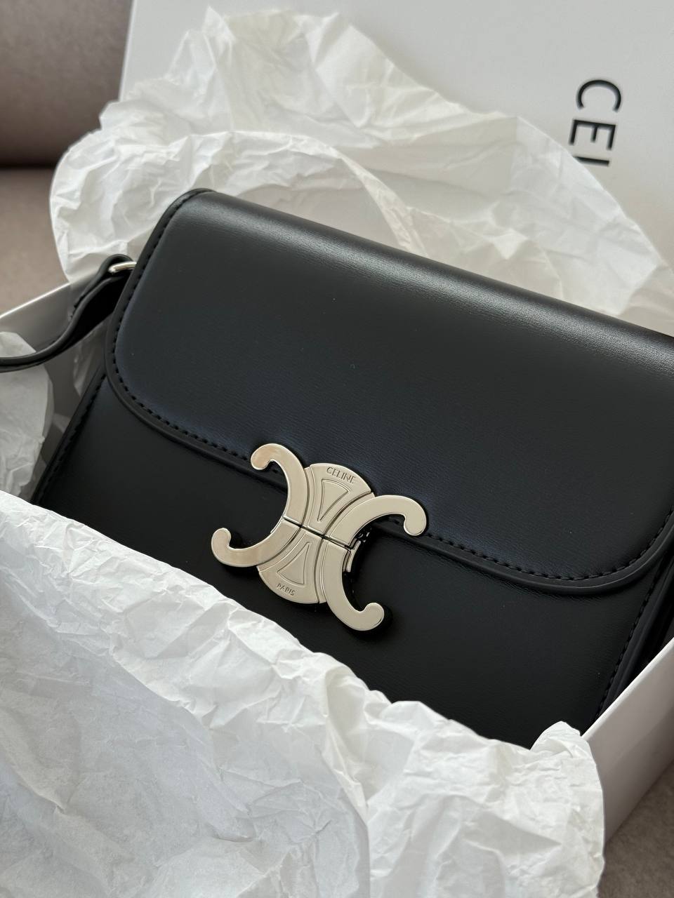 Celine Teen Triomphe Bag Black in Shiny Calfskin - 4