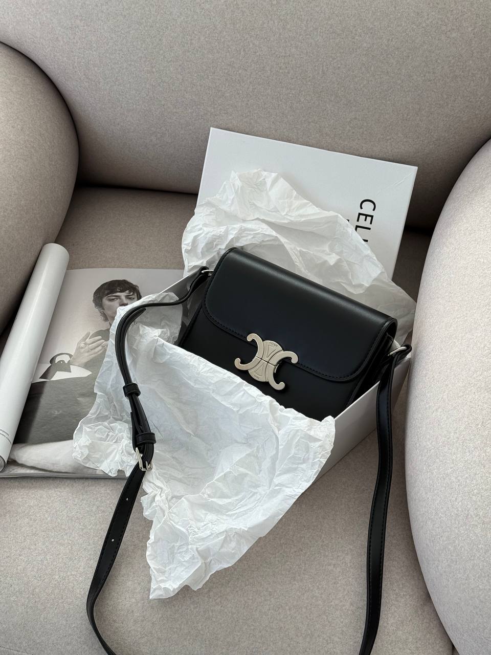 Celine Teen Triomphe Bag Black in Shiny Calfskin - 5