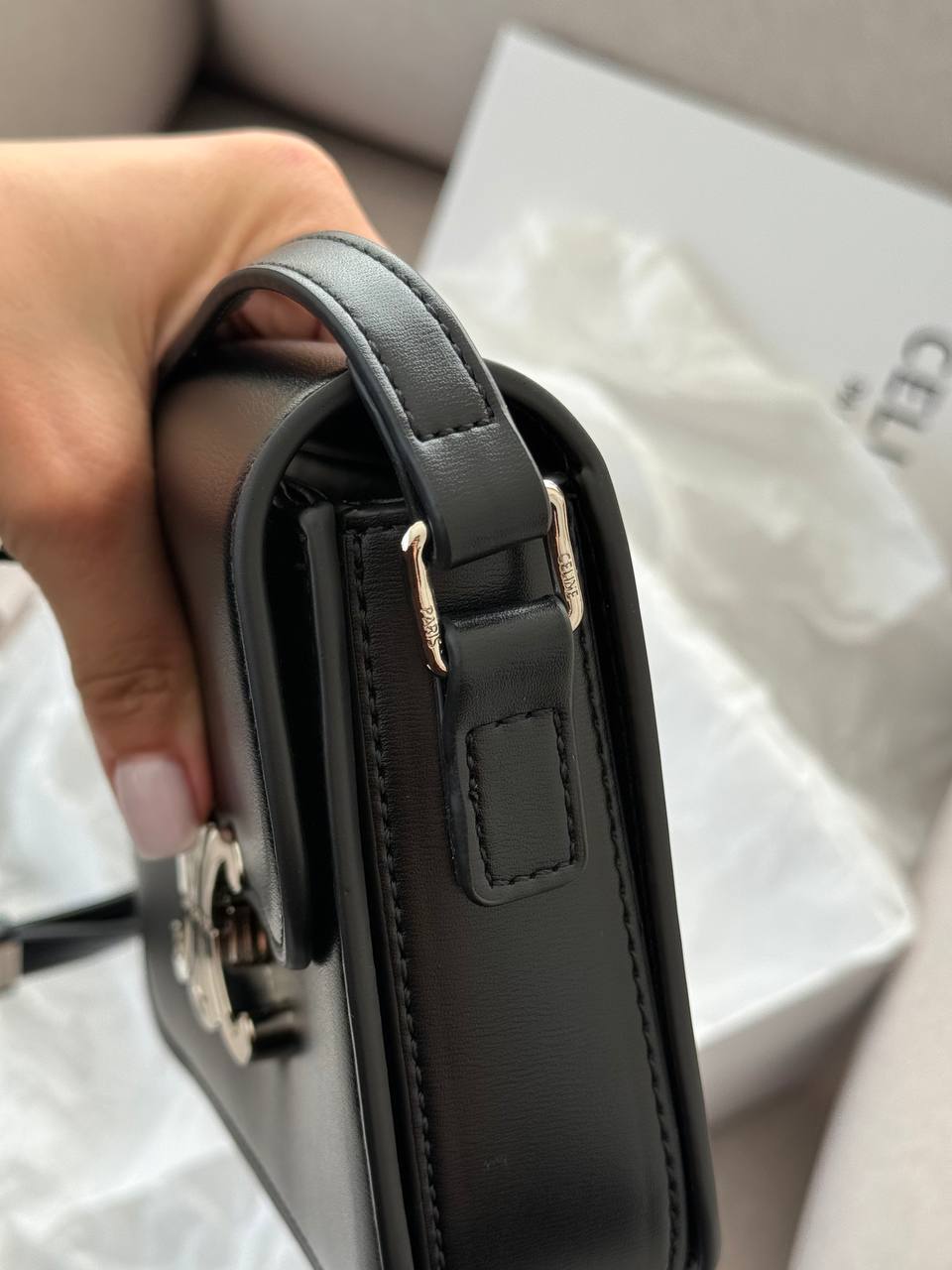 Celine Teen Triomphe Bag Black in Shiny Calfskin - 9