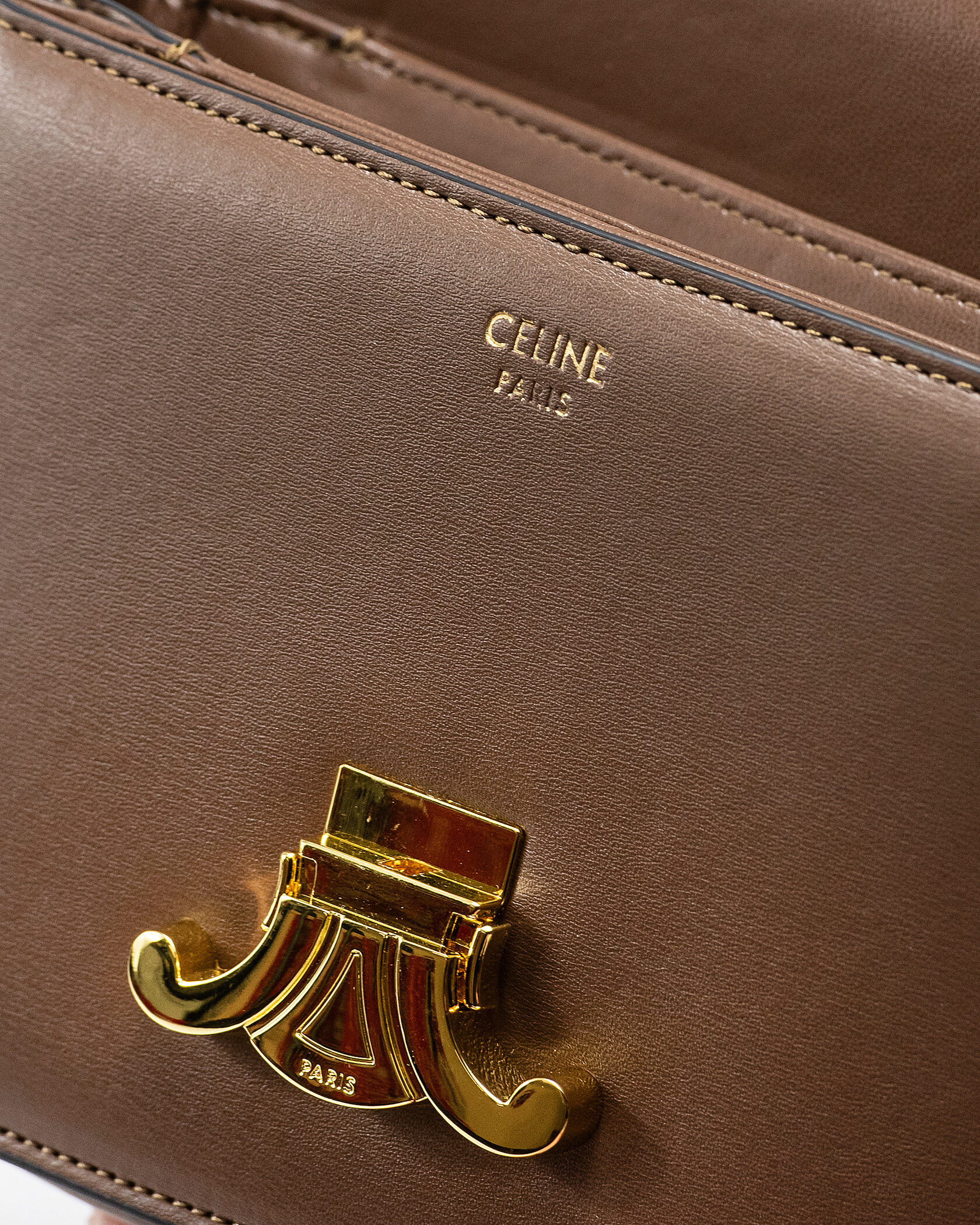 Celine Teen Triomphe Bag Brown in Shiny Calfskin - 14