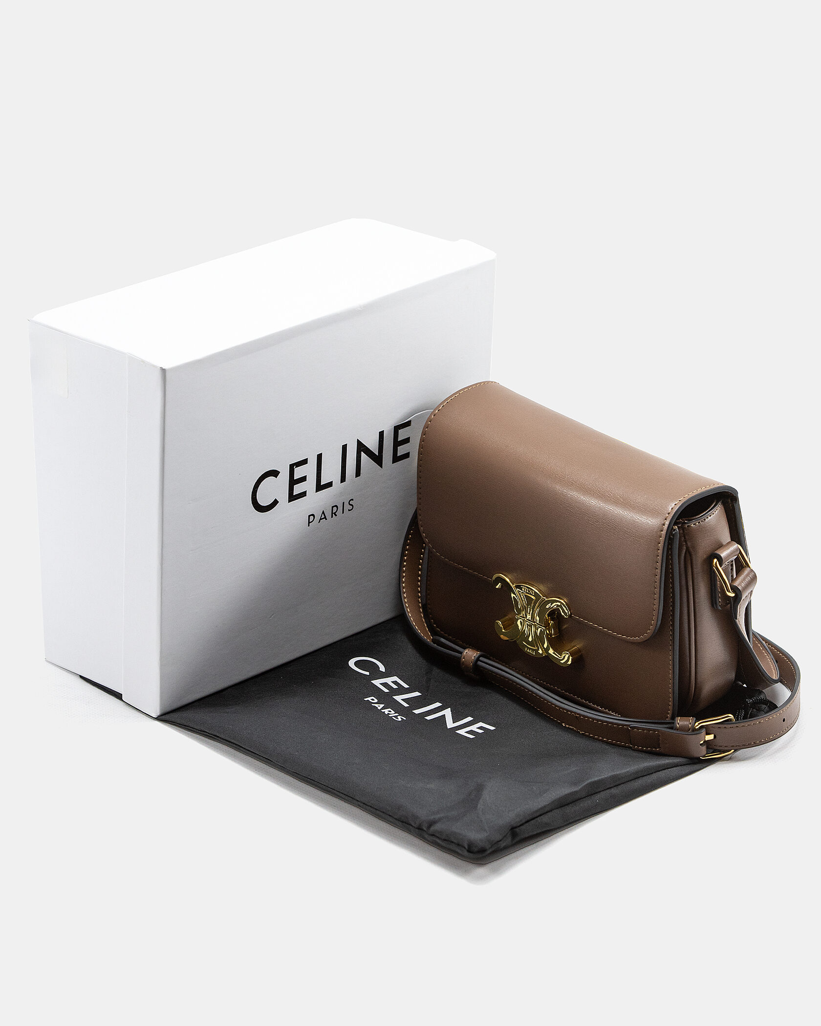 Celine Teen Triomphe Bag Brown in Shiny Calfskin - 2