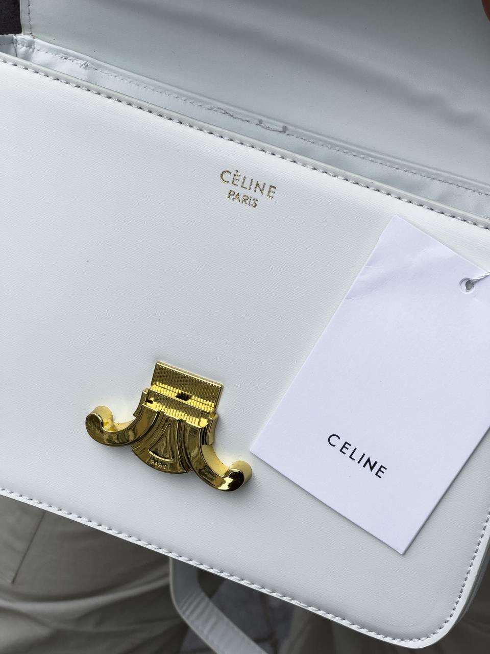 Celine Teen Triomphe Bag Cream in Shiny Calfskin - 18