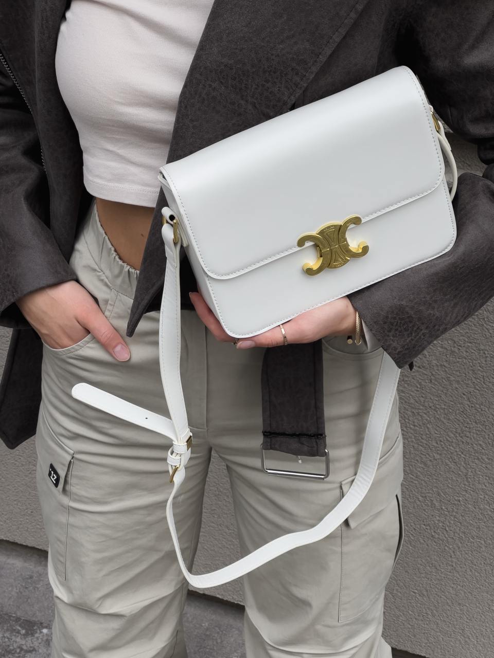 Celine Teen Triomphe Bag Cream in Shiny Calfskin - 4