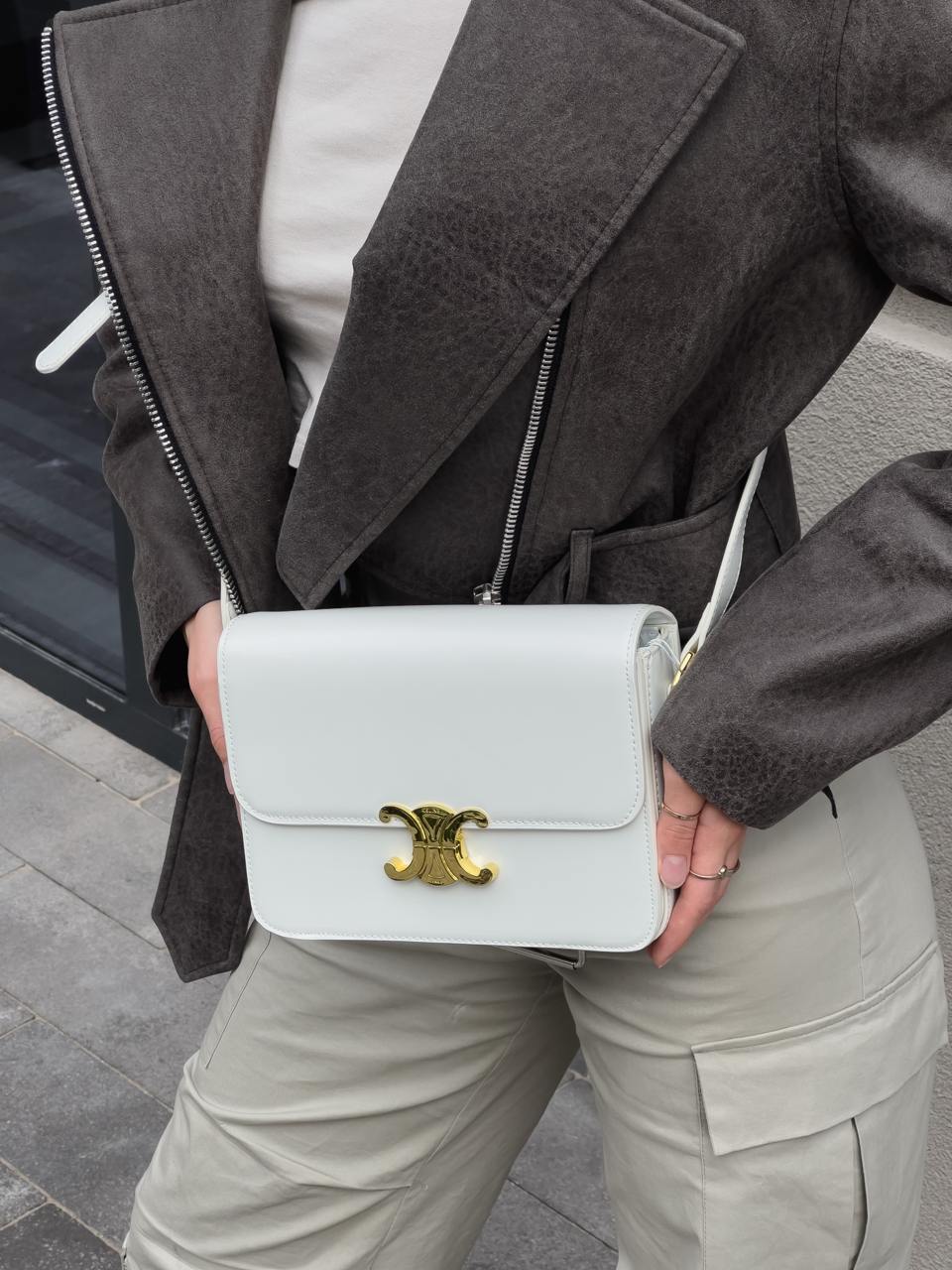 Celine Teen Triomphe Bag Cream in Shiny Calfskin - 7