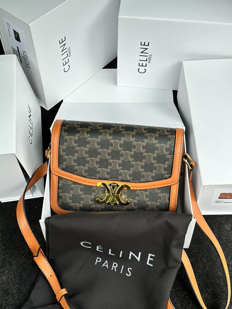 Celine Teen Triomphe Bag in Triomphe Canvas And Calfskin Tan - 2