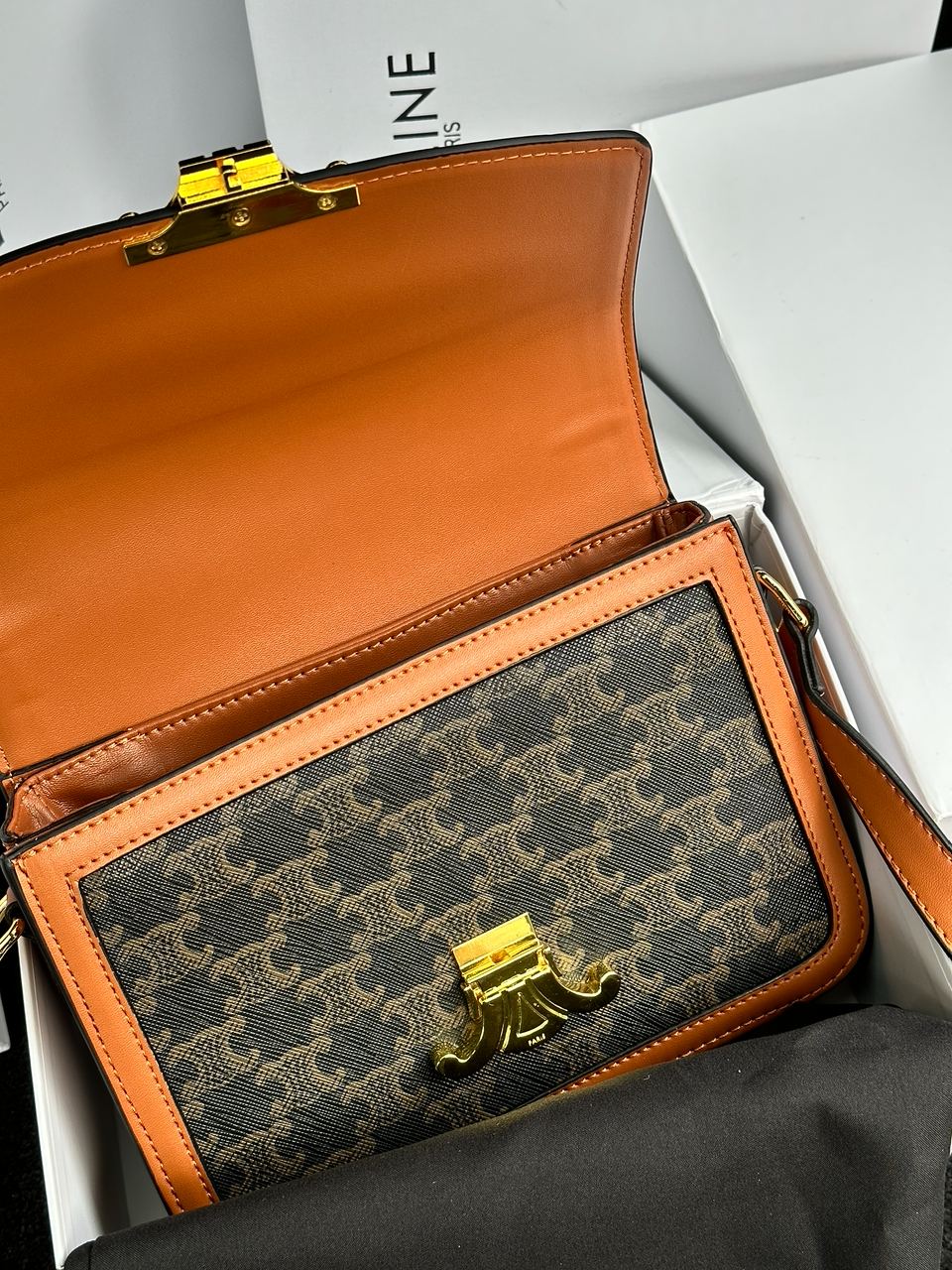 Celine Teen Triomphe Bag in Triomphe Canvas And Calfskin Tan - 22