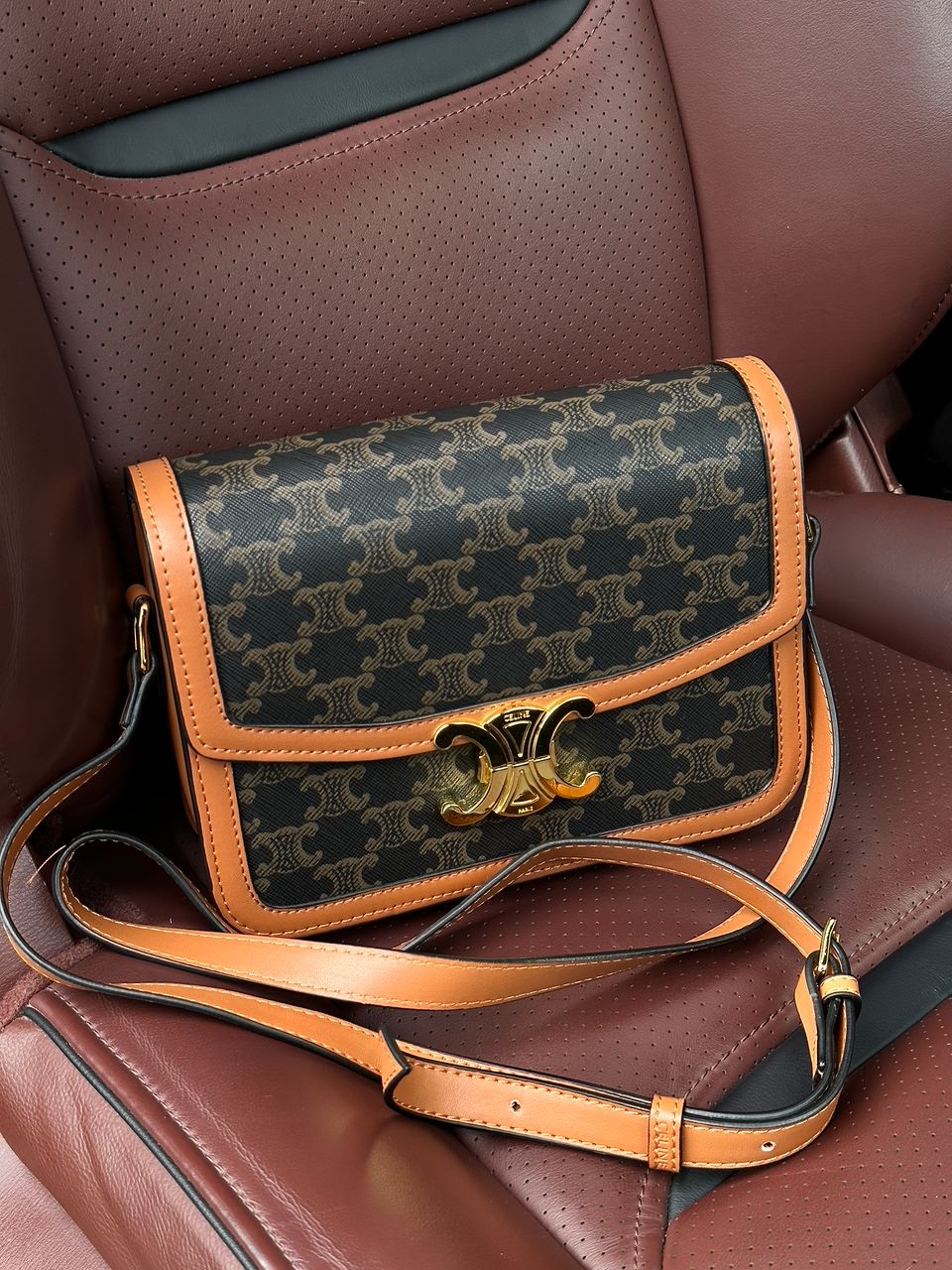 Celine Teen Triomphe Bag in Triomphe Canvas And Calfskin Tan - 4