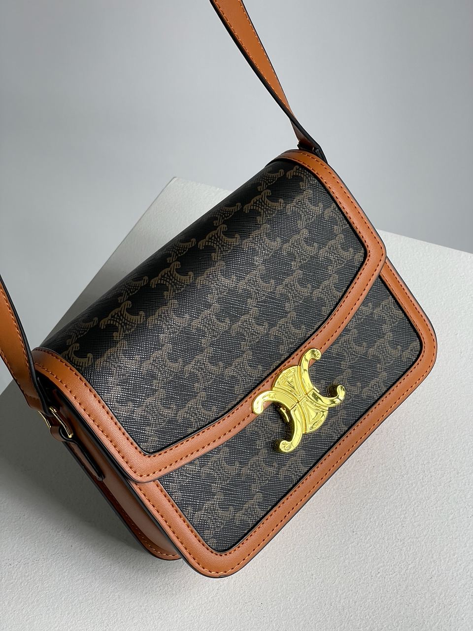 Celine Teen Triomphe Bag in Triomphe Canvas And Calfskin Tan - 8