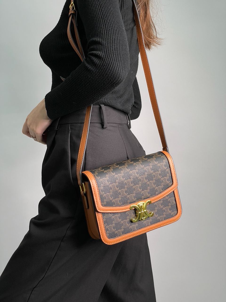 Celine Teen Triomphe Bag in Triomphe Canvas And Calfskin Tan - 9