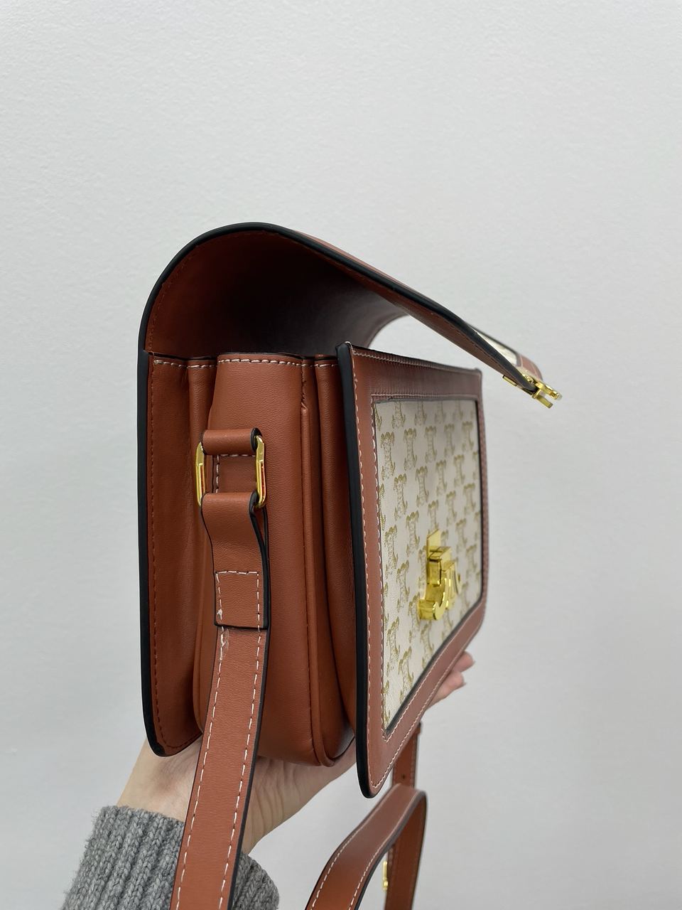 Celine The Triomphe Bag Canvas and Calfskin White - 11