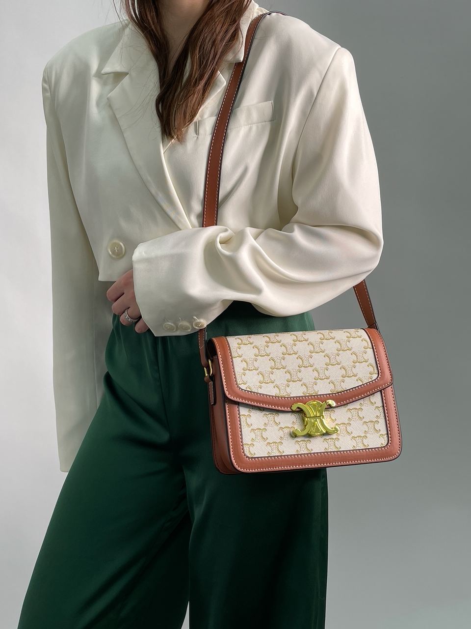 Celine The Triomphe Bag Canvas and Calfskin White - 5