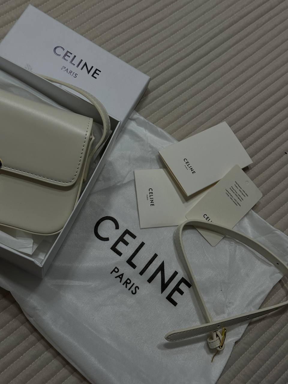 Celine Triomphe Small Shoulder Bag in White Box Calfskin - 3