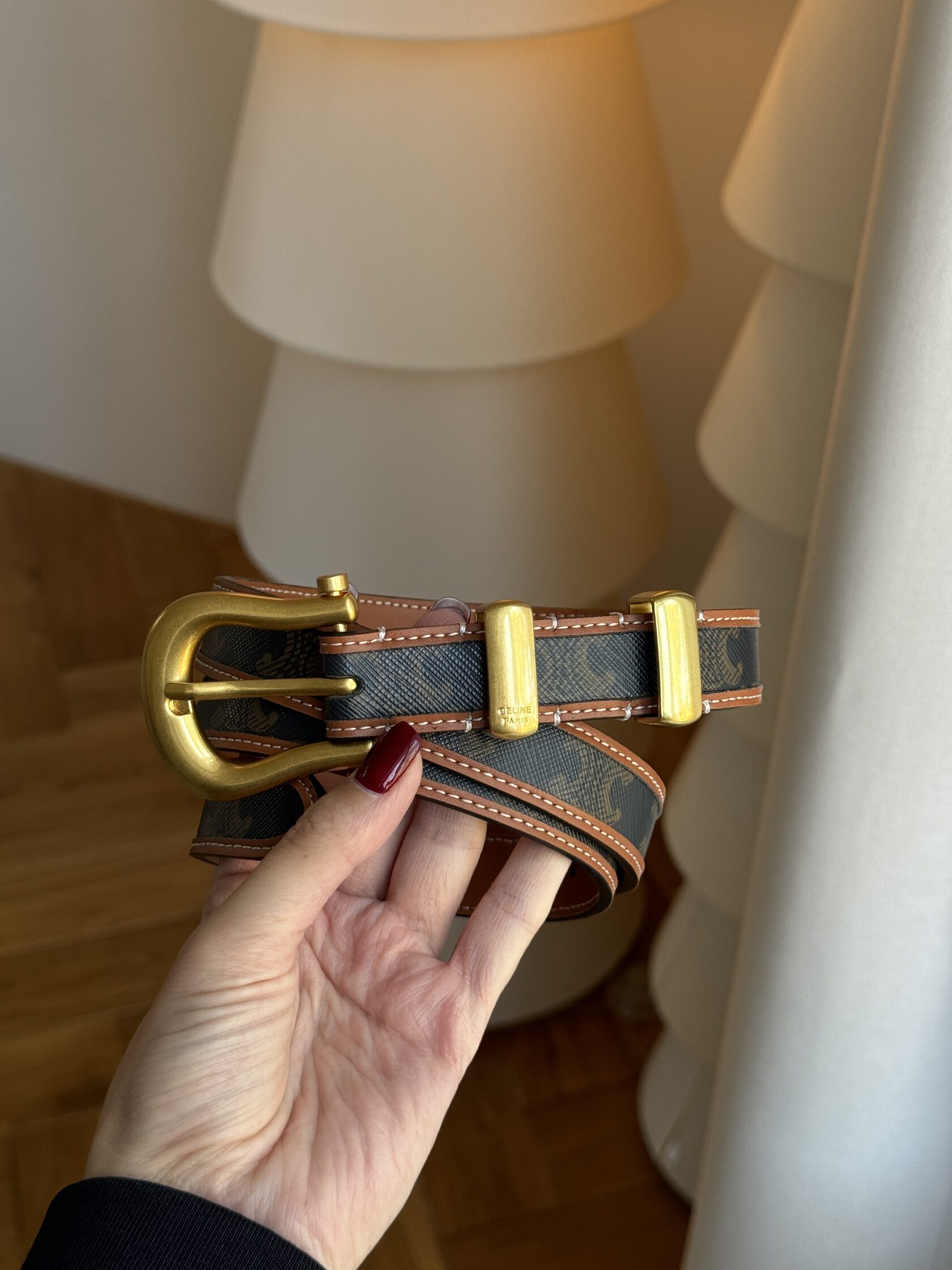 Celine Western Belt in Triomphe Canvas and Calfskin / Gold - 10