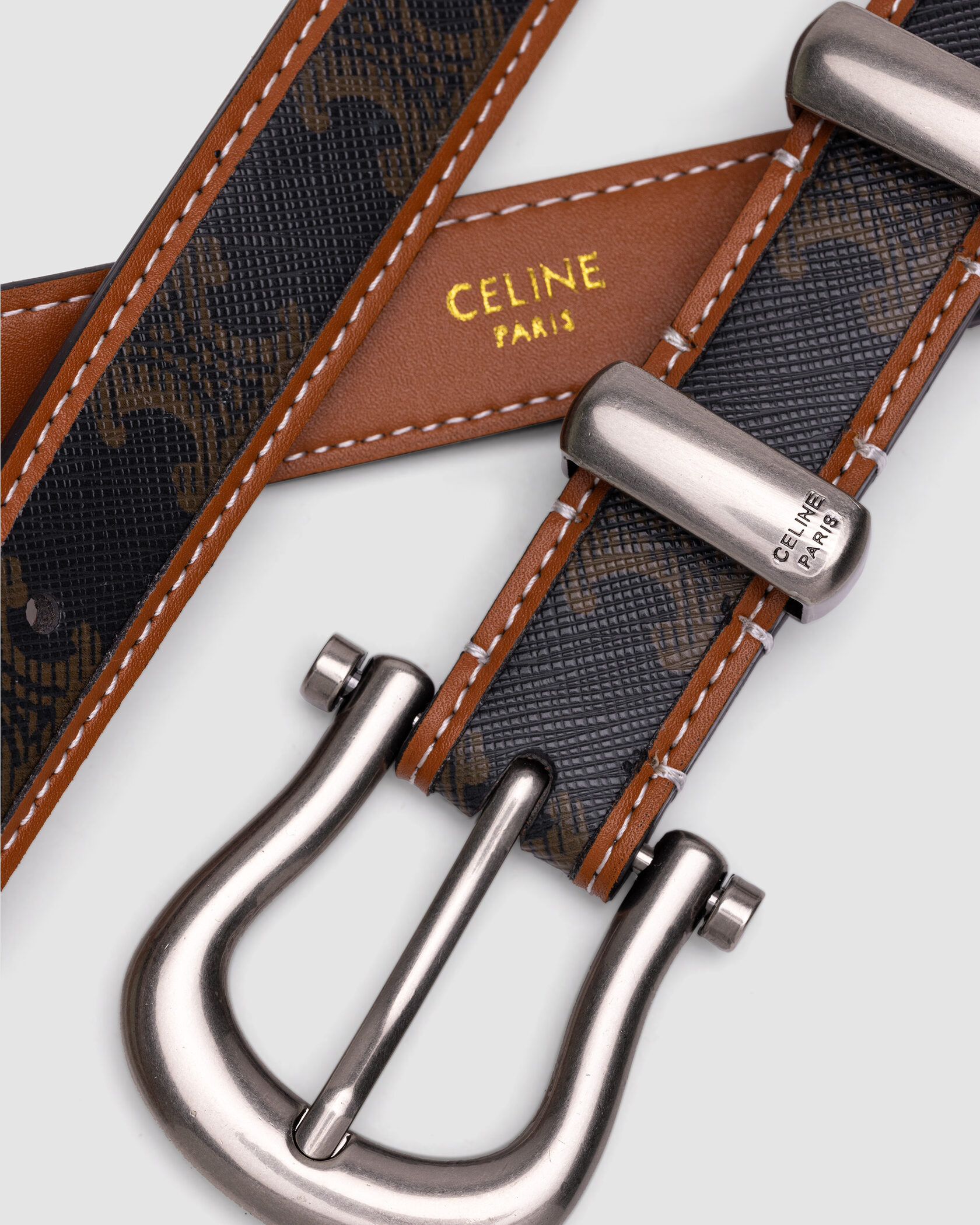 Celine Western Belt in Triomphe Canvas and Calfskin / Silver - 5