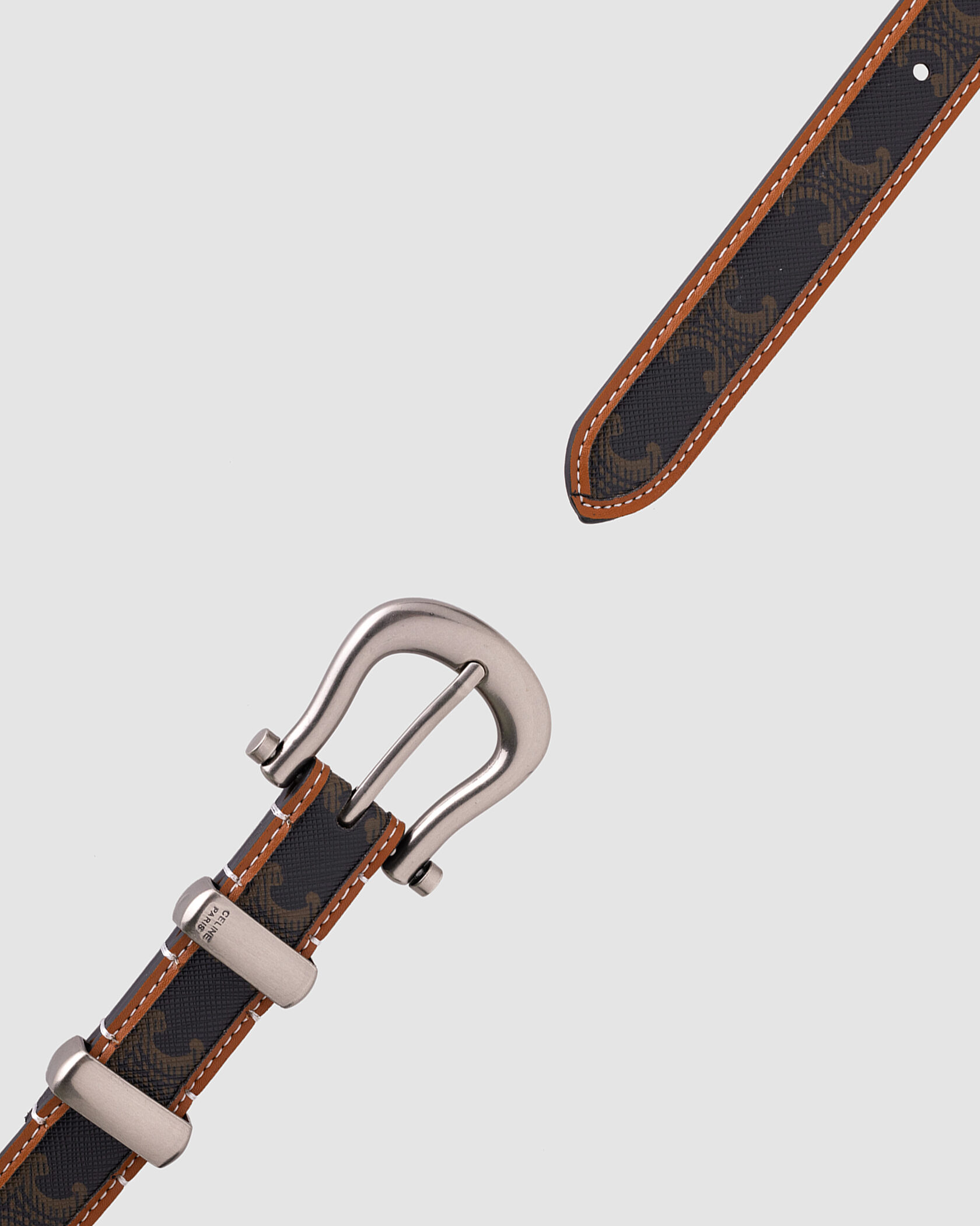 Celine Western Belt in Triomphe Canvas and Calfskin / Silver - 6