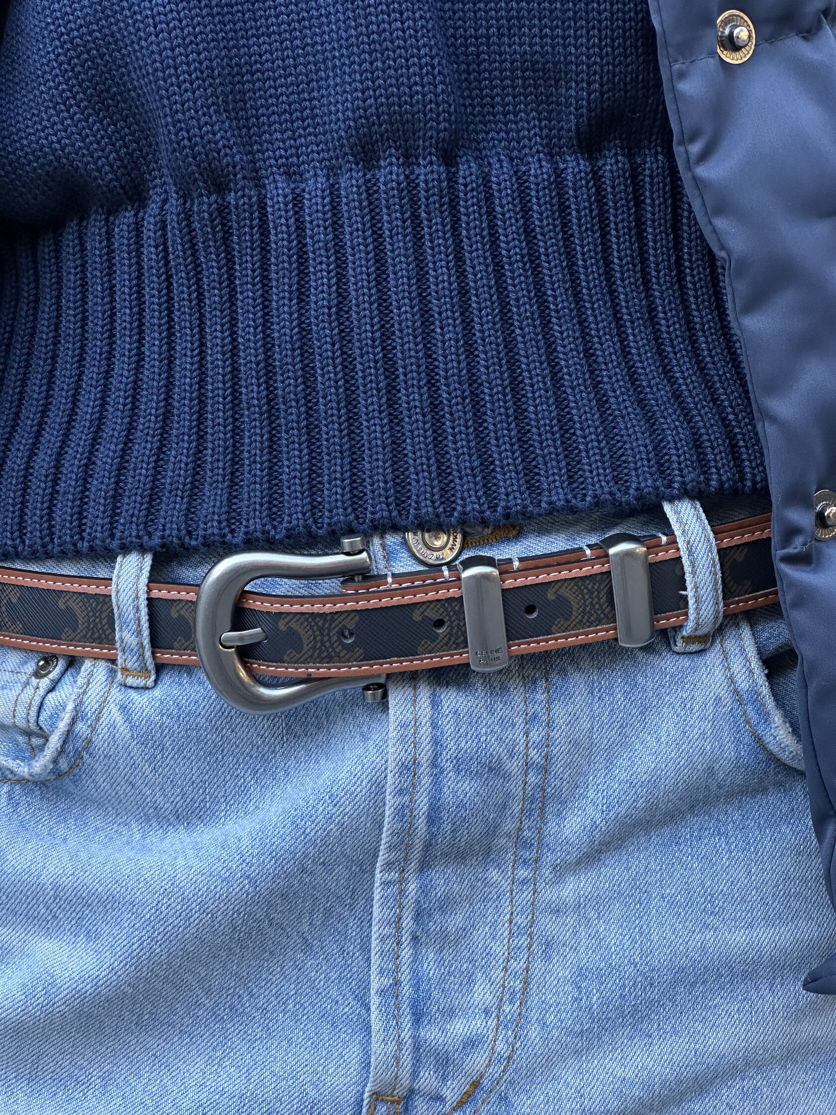 Celine Western Belt in Triomphe Canvas and Calfskin / Silver - 7