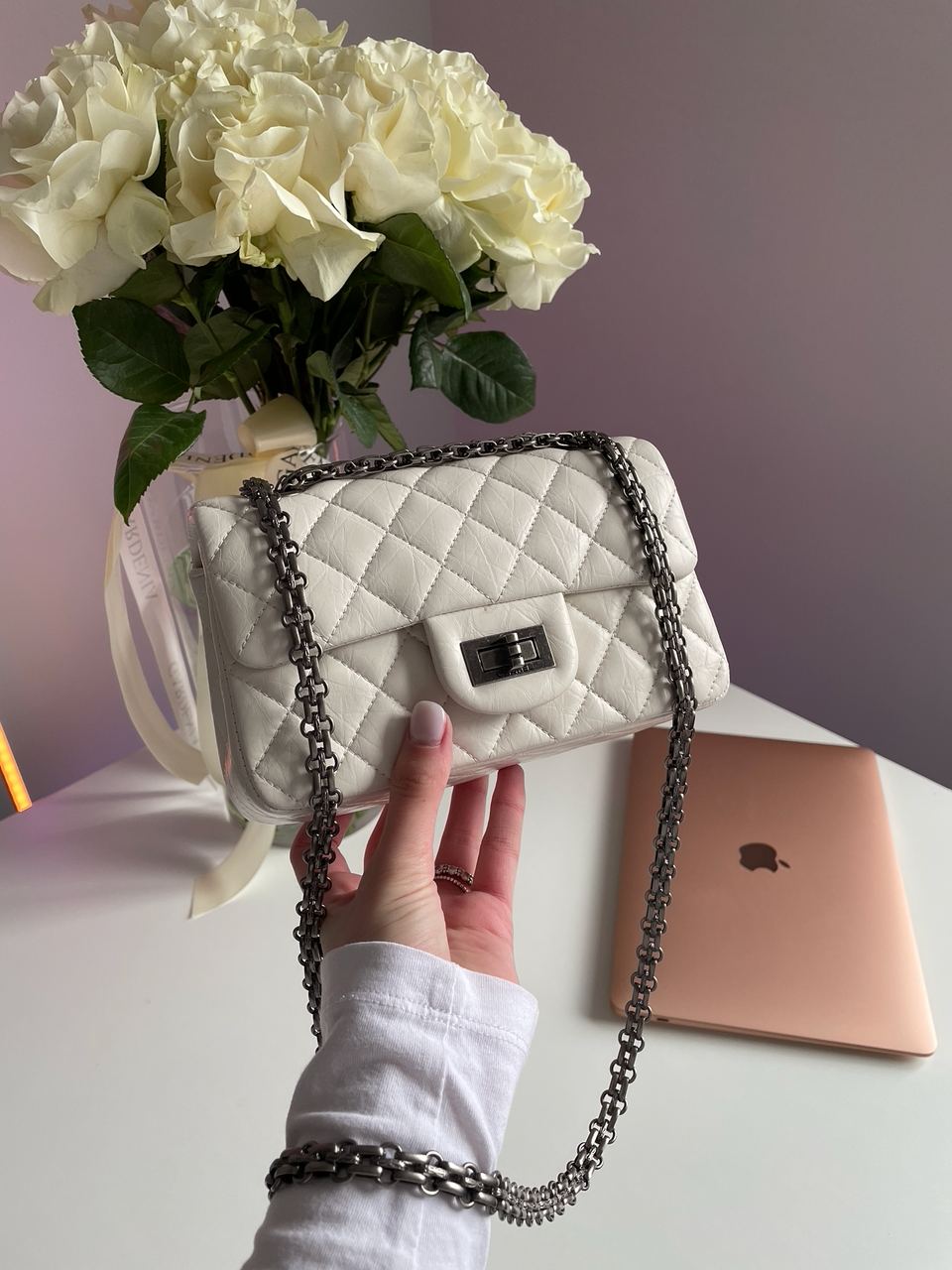 Chanel 1.55 Reissue Double Flap Leather Bag White/Black - 4