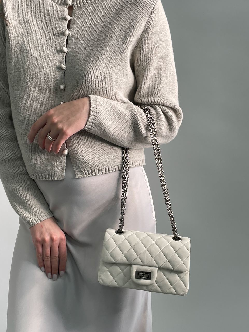 Chanel 1.55 Reissue Double Flap Leather Bag White/Black - 5