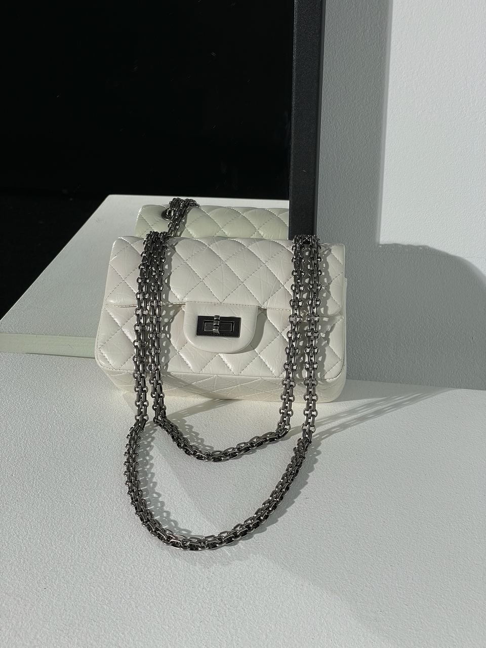 Chanel 1.55 Reissue Double Flap Leather Bag White/Black - 7