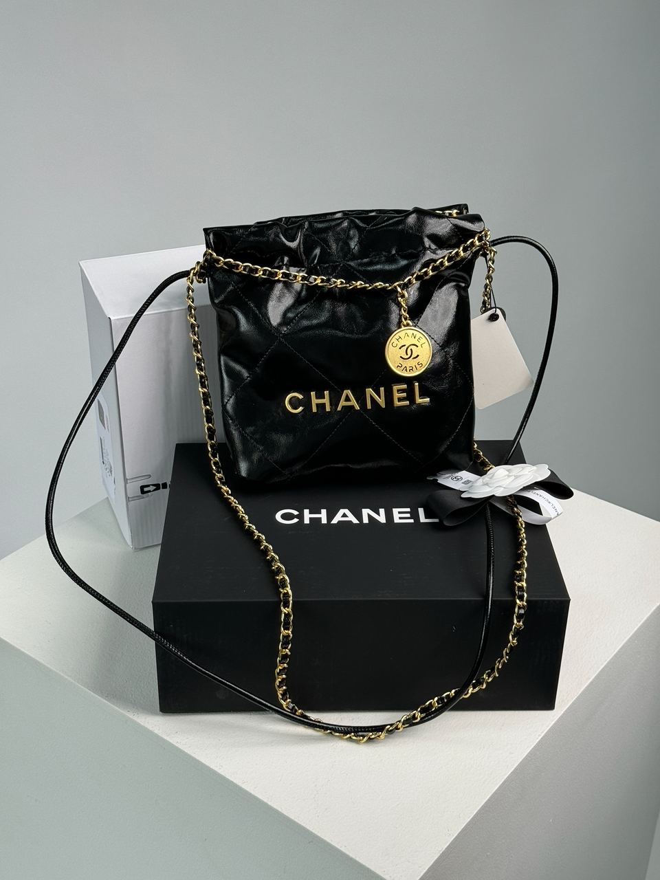 Chanel Black Quilted Calfskin Mini 22 Bag Gold Hardware - 10