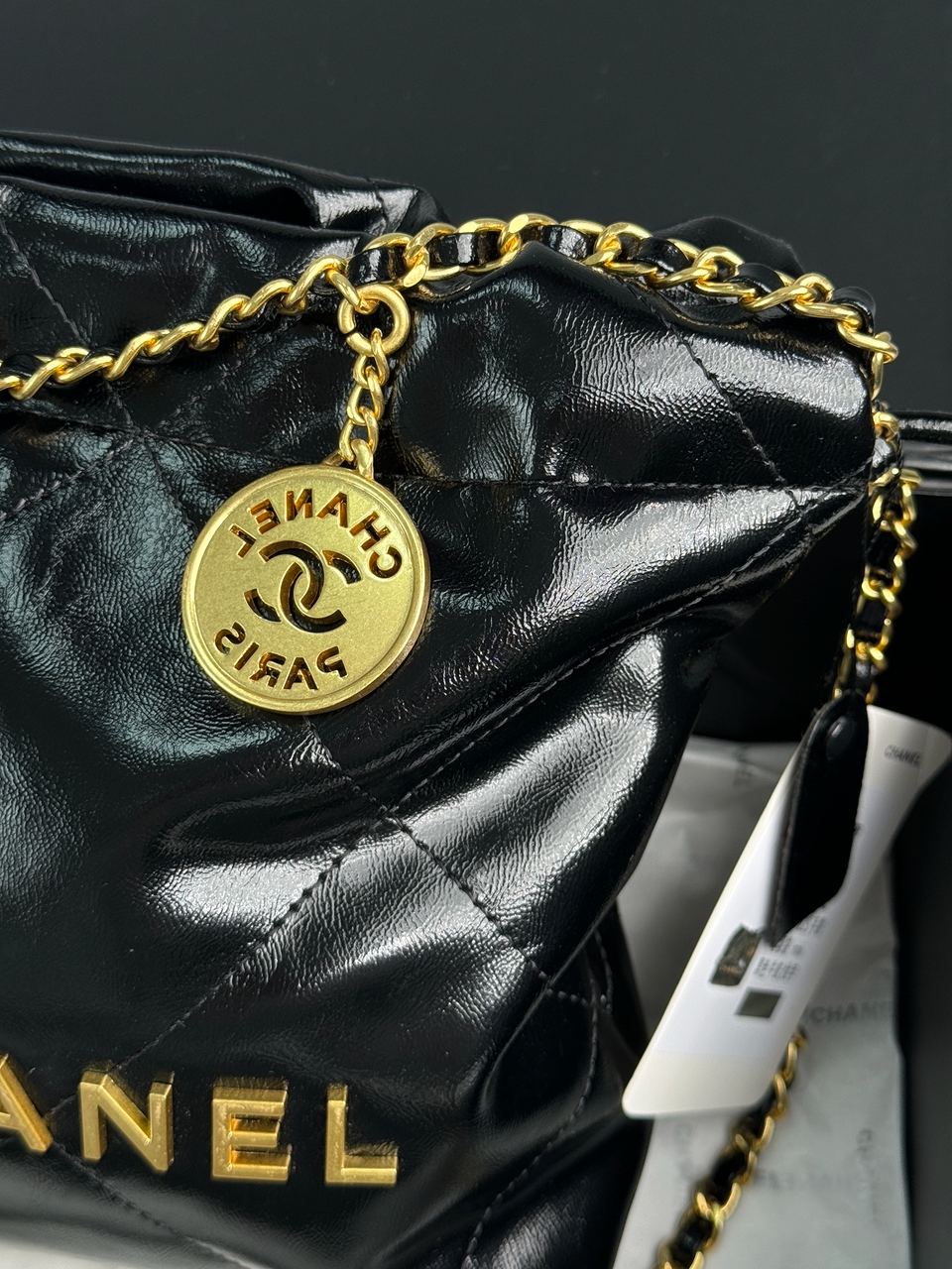 Chanel Black Quilted Calfskin Mini 22 Bag Gold Hardware - 14