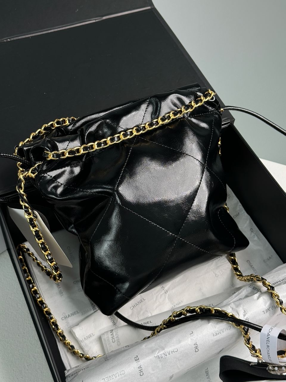 Chanel Black Quilted Calfskin Mini 22 Bag Gold Hardware - 19