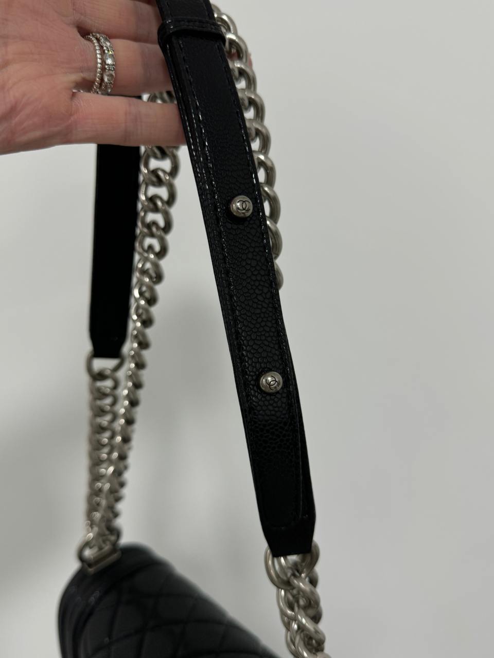 Chanel Boy Black/Silver Caviar RHW Mini - 11