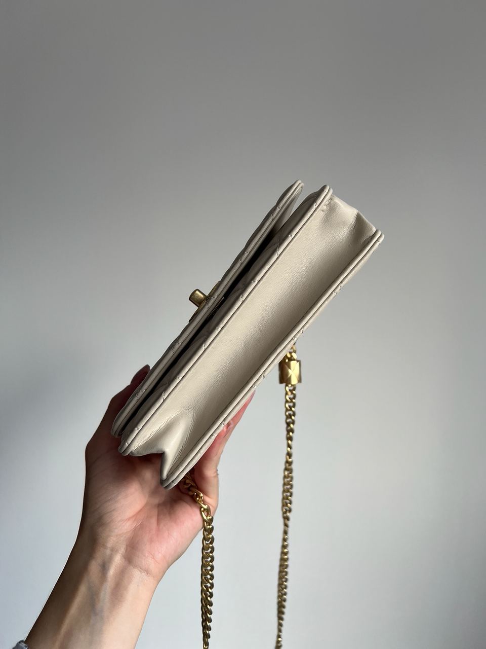 Chanel Calfskin Quilted Perfect Fit Wallet On Chain Beige/Gold - 10