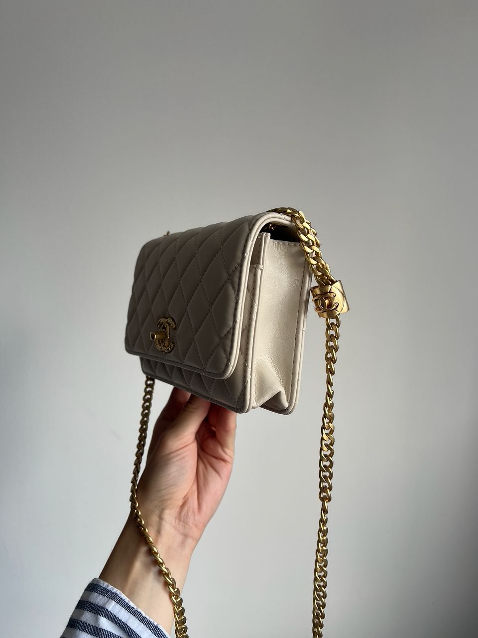 Chanel Calfskin Quilted Perfect Fit Wallet On Chain Beige/Gold - 3