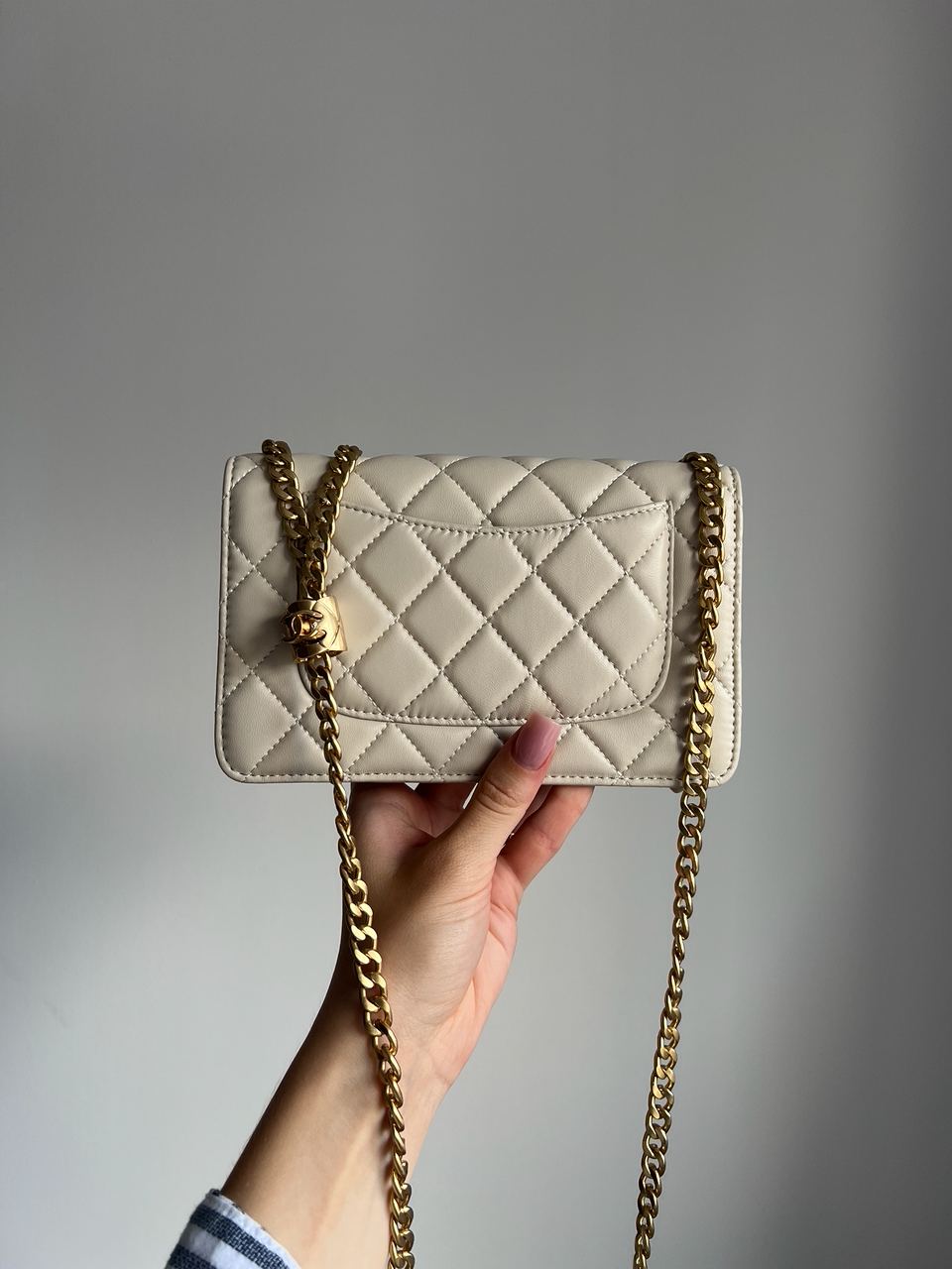 Chanel Calfskin Quilted Perfect Fit Wallet On Chain Beige/Gold - 5