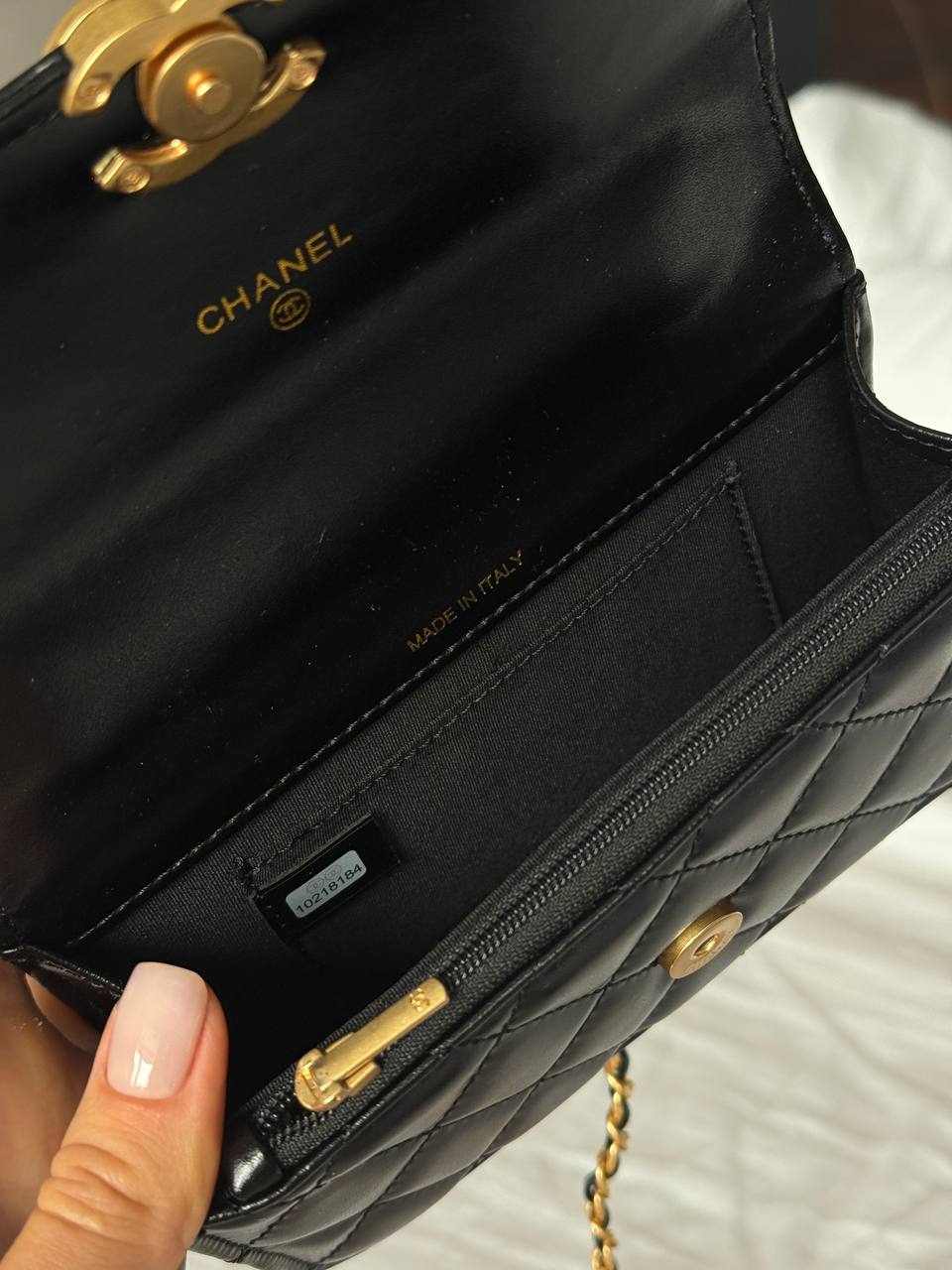 Chanel Calfskin Quilted Perfect Fit Wallet On Chain Black/Gold - 14